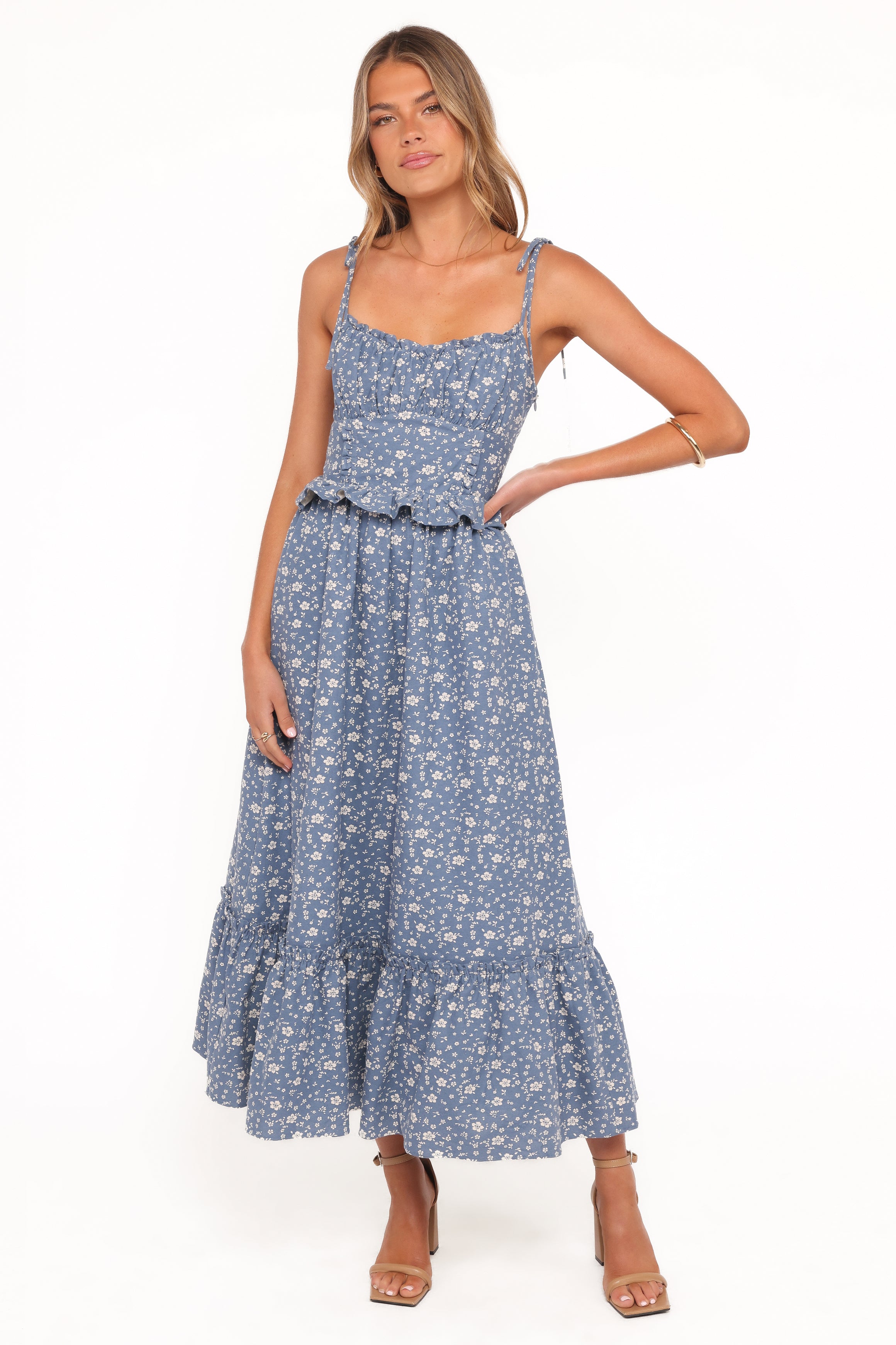 Petal and Pup USA DRESSES Karie Midi Dress - Blue Floral