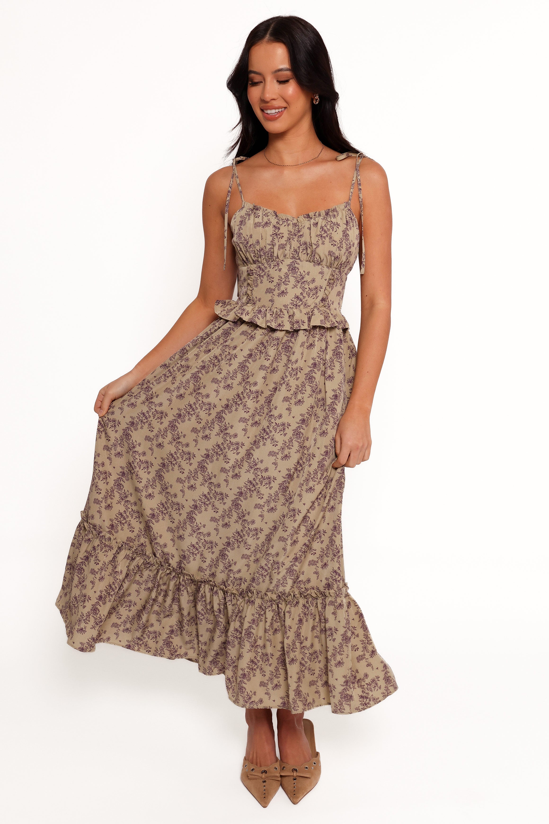 Petal and Pup USA DRESSES Karie Midi Dress - Olive/Dark Purple