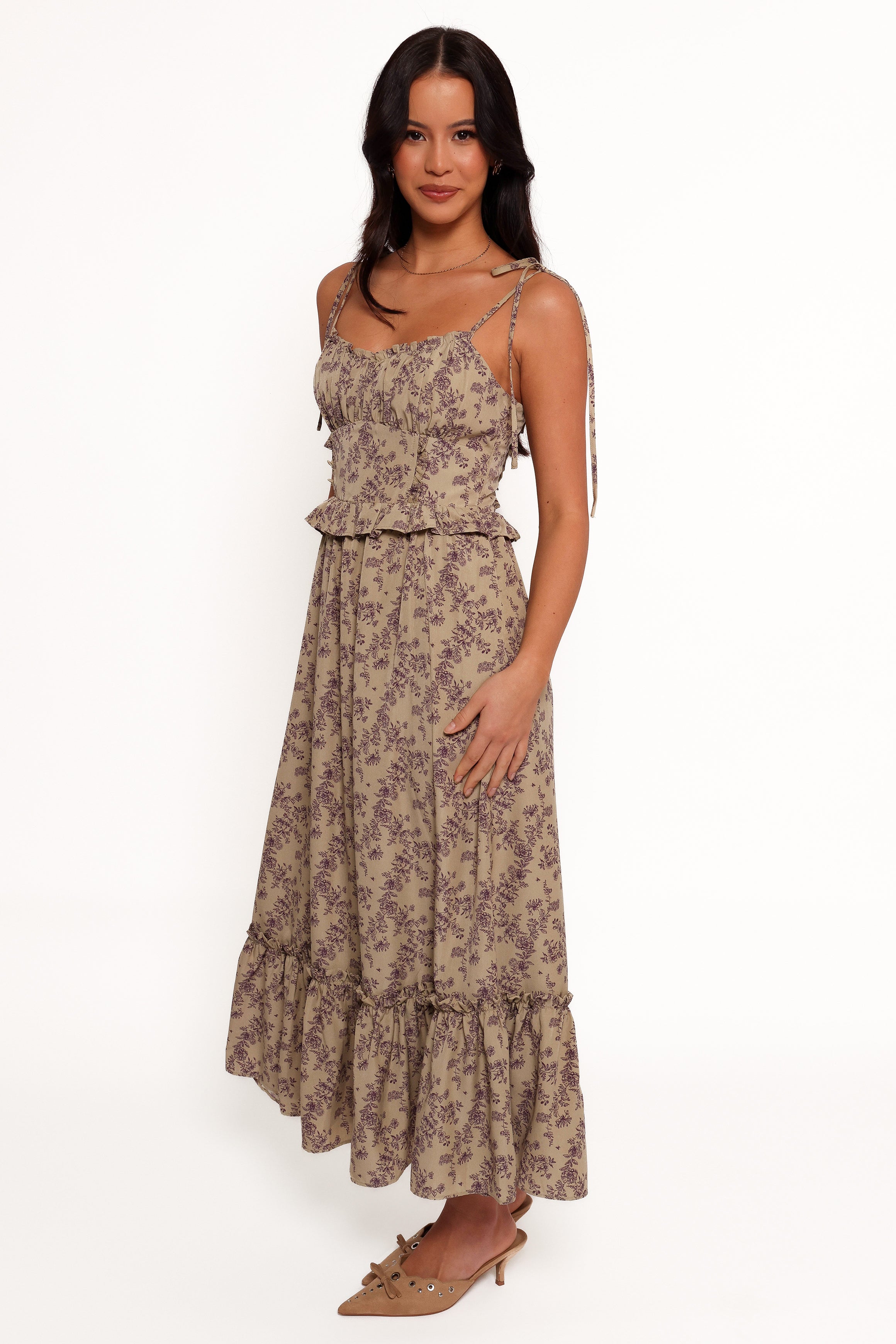 Petal and Pup USA DRESSES Karie Midi Dress - Olive/Dark Purple