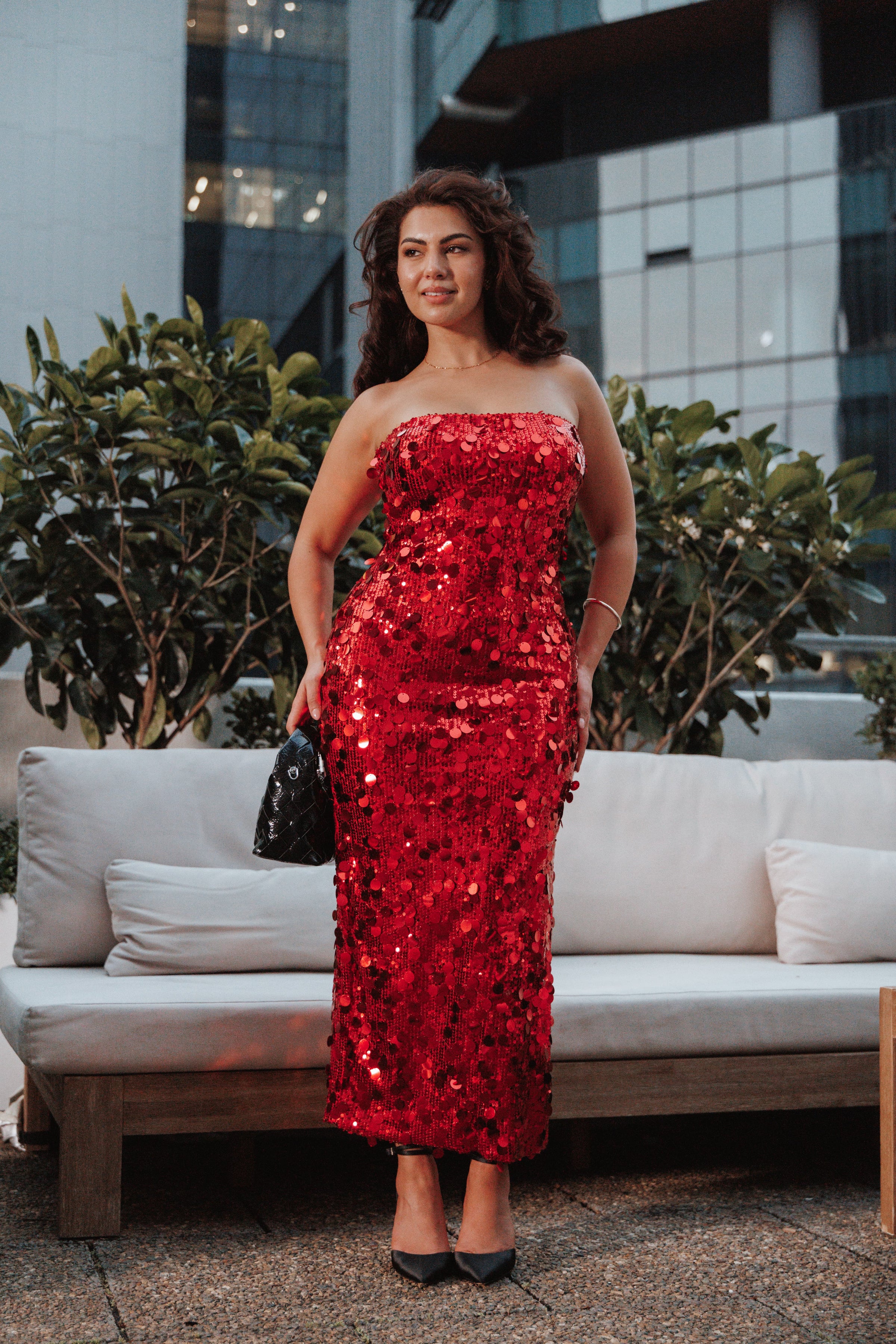 Petal and Pup USA DRESSES Karlie Strapless Sequin Maxi Dress - Red