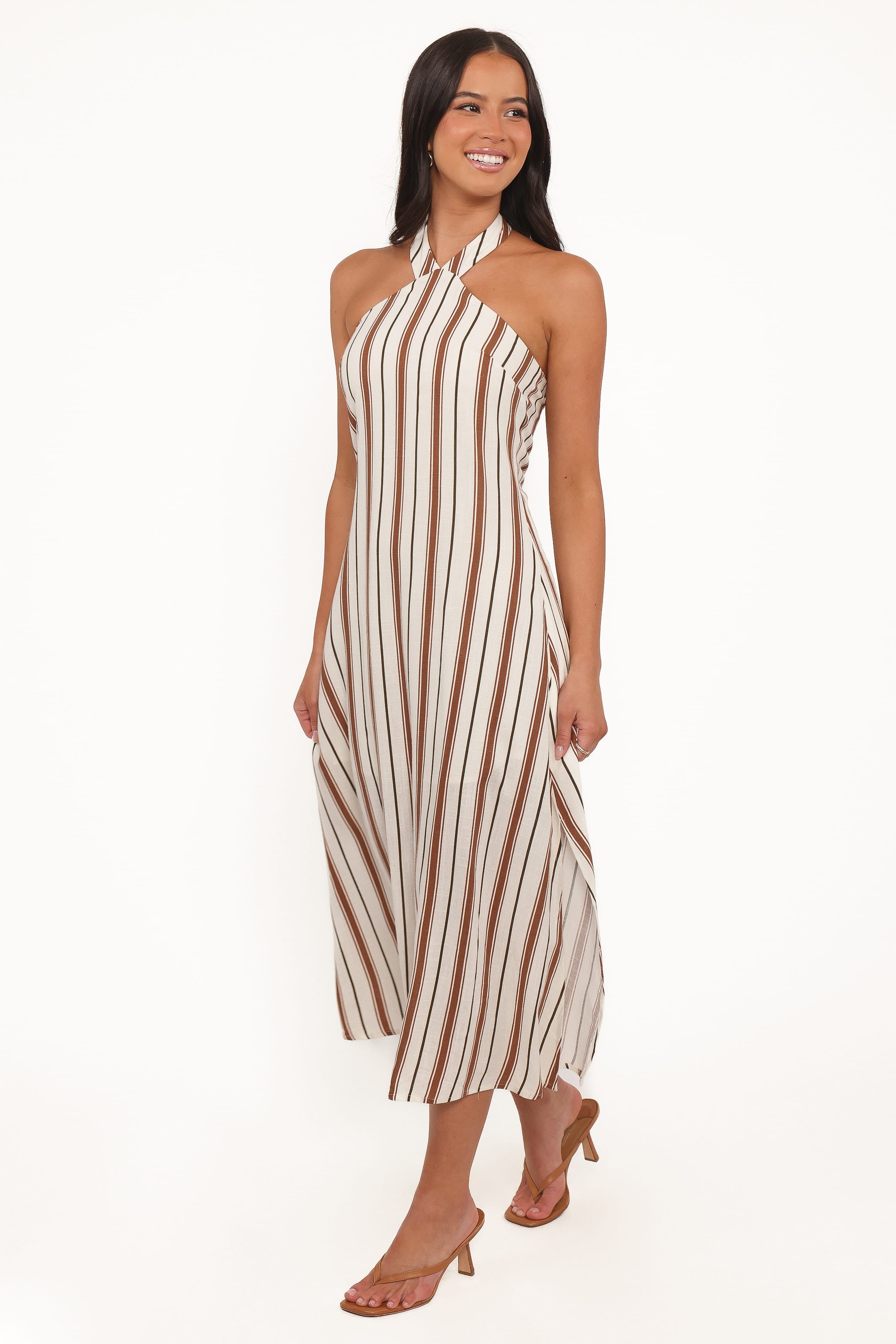 Petal and Pup USA DRESSES Katherine Midi Dress - Brown Stripe
