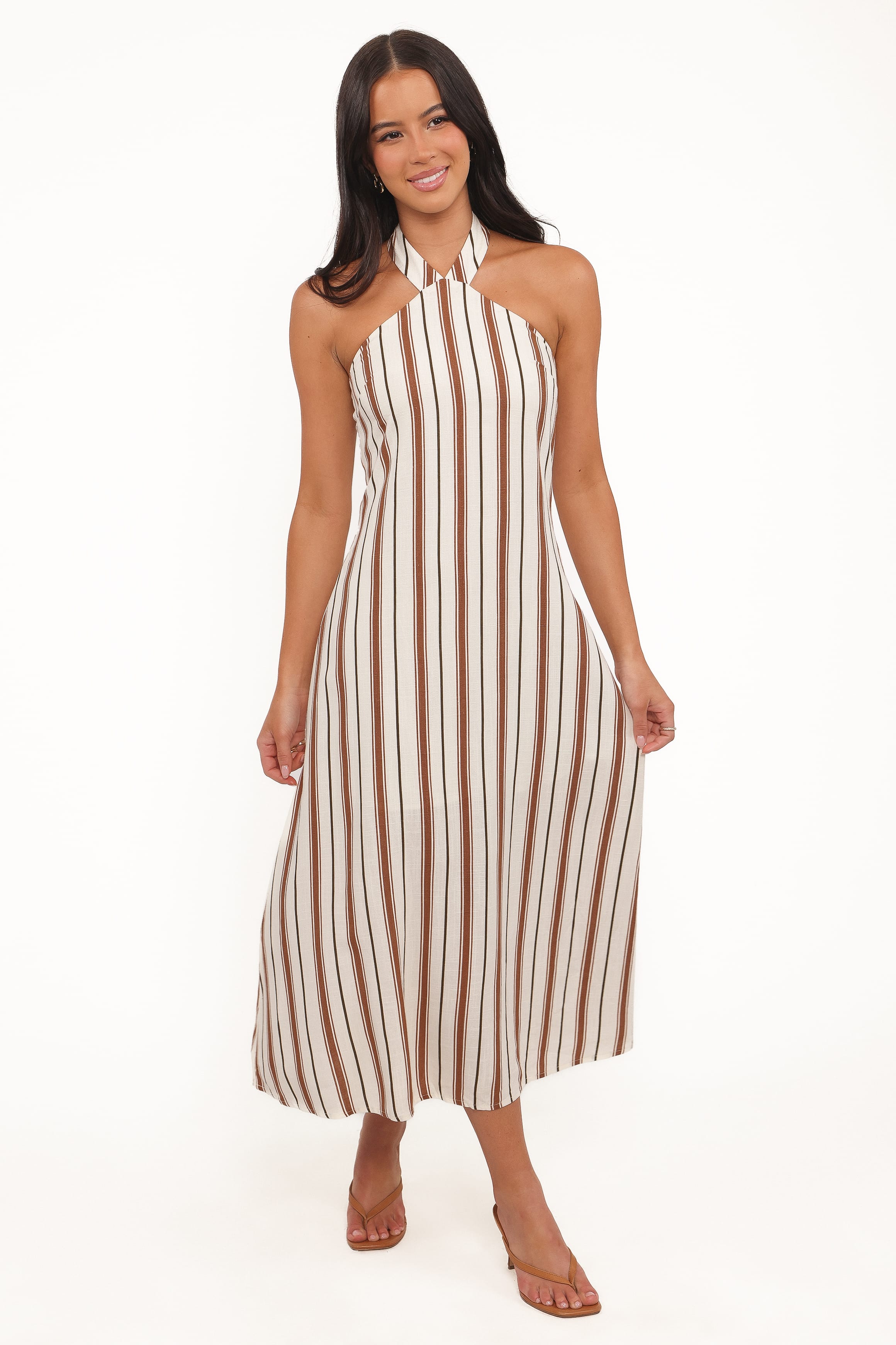 Petal and Pup USA DRESSES Katherine Midi Dress - Brown Stripe
