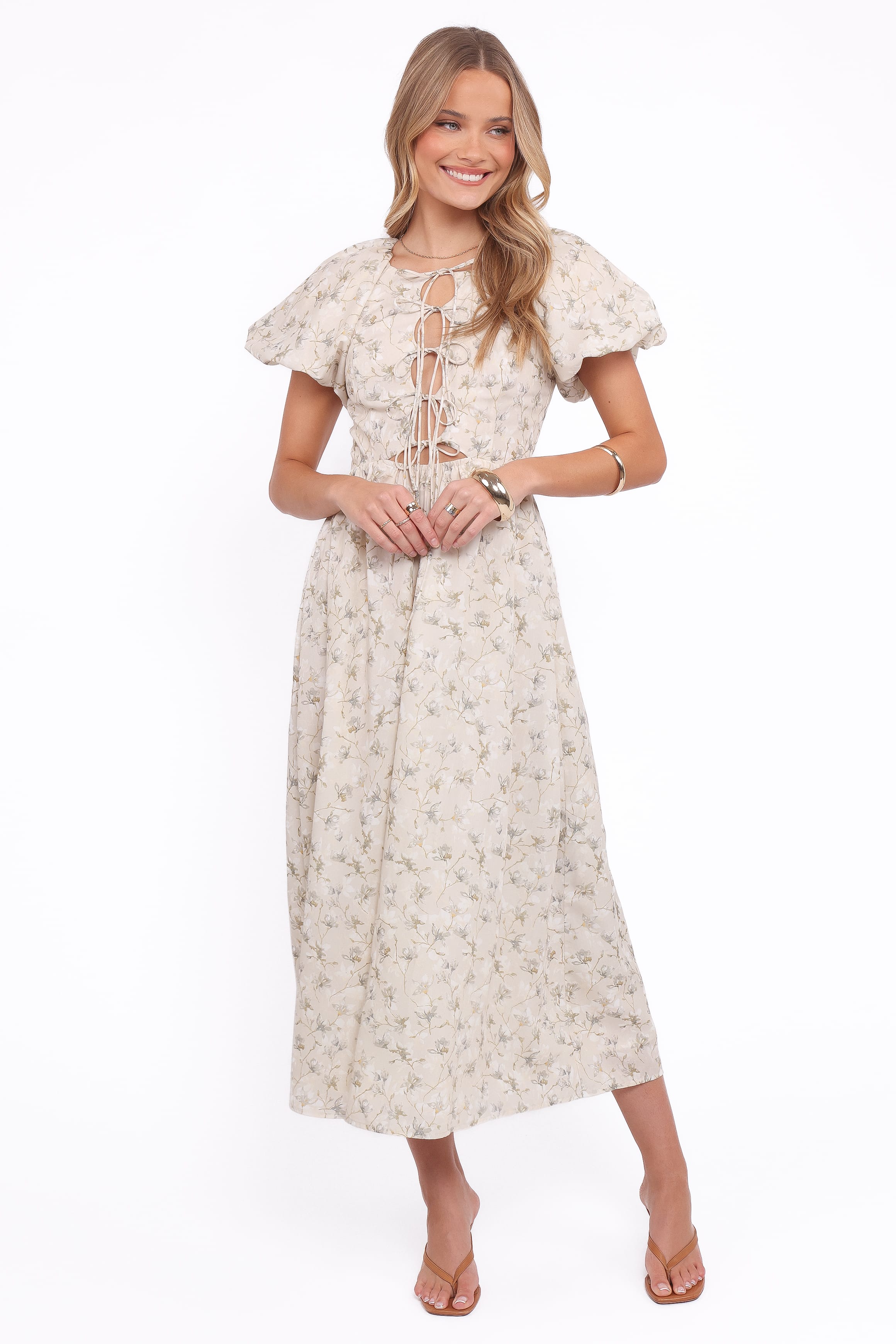 Petal and Pup USA DRESSES Kathleen Maxi Dress - Light Beige/Green Floral (Hold for Amazon)