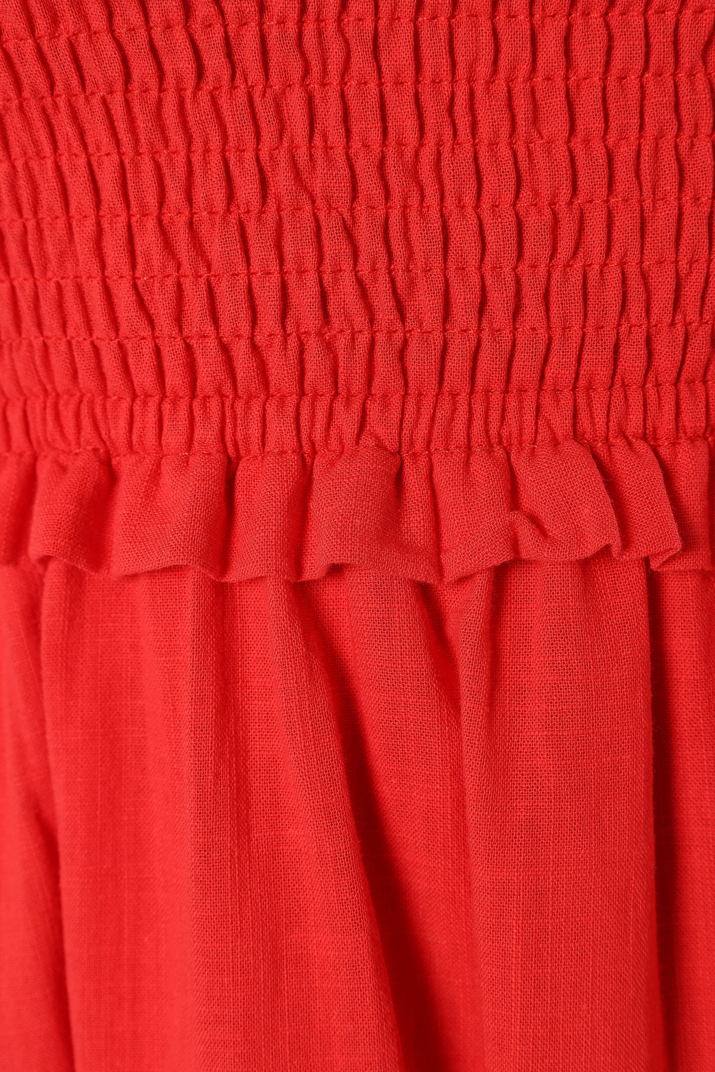 Petal and Pup USA DRESSES Katriona Strapless Midi Dress - Red