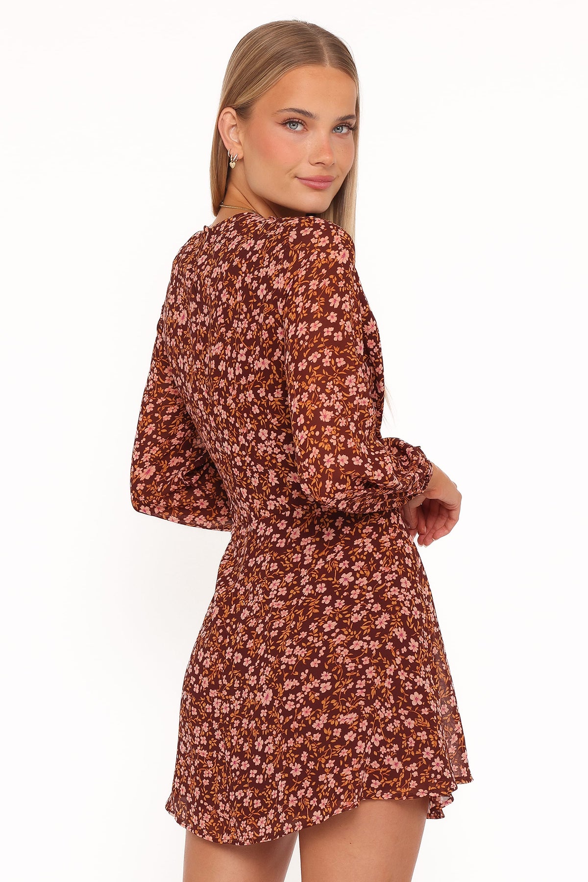 Petal and Pup USA DRESSES Kaylie Mini Dress - Brown Ditsy Floral