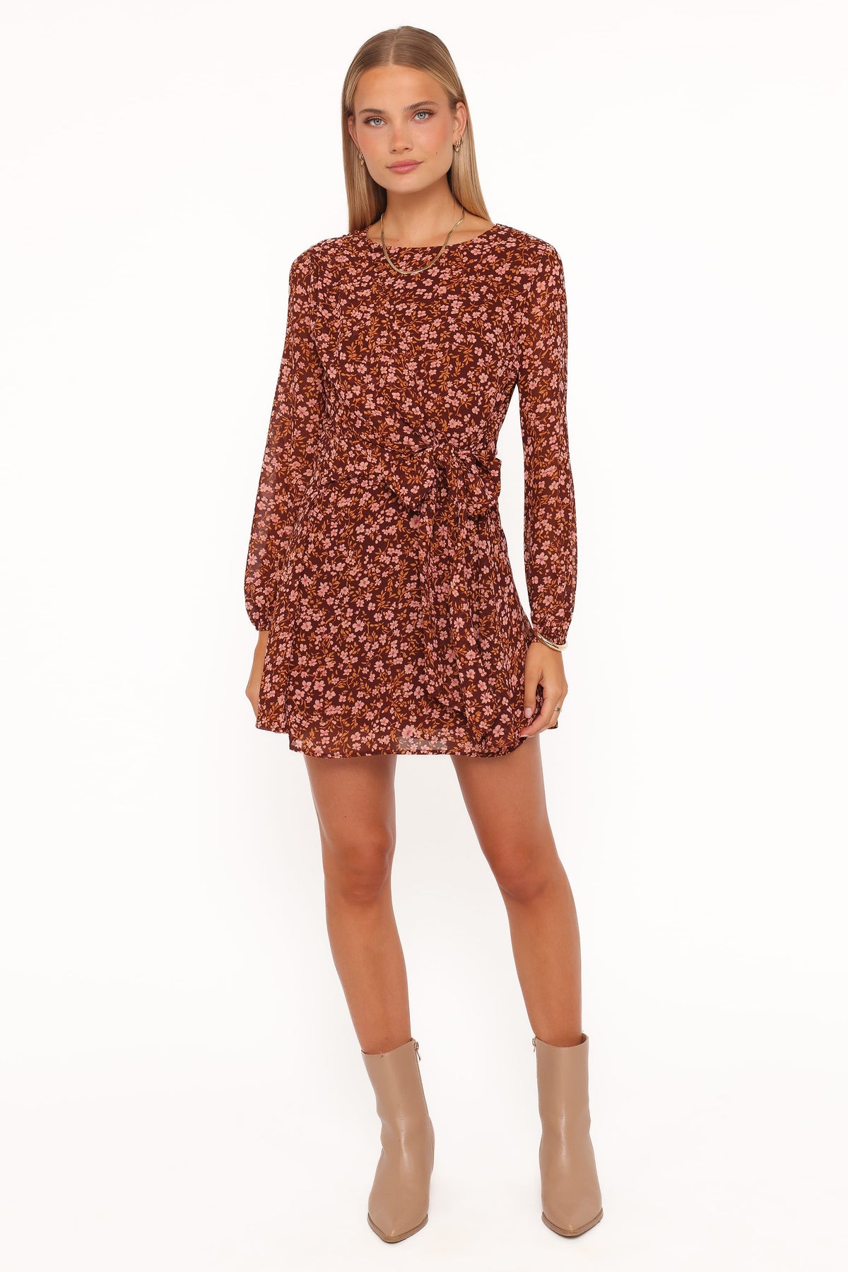 Petal and Pup USA DRESSES Kaylie Mini Dress - Brown Ditsy Floral