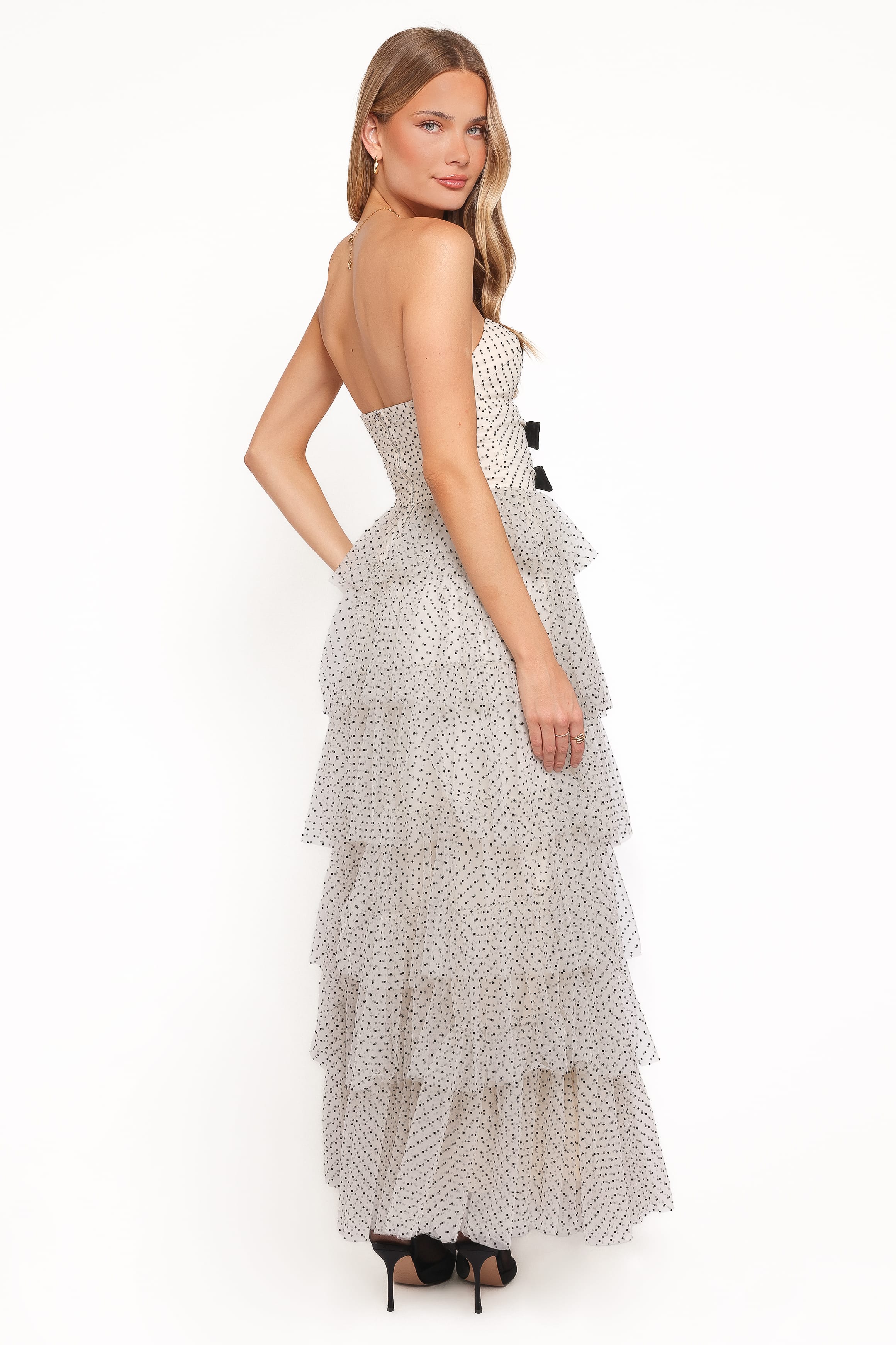 Petal and Pup USA DRESSES Kelari Strapless Midi Dress - Cream Polka Dot
