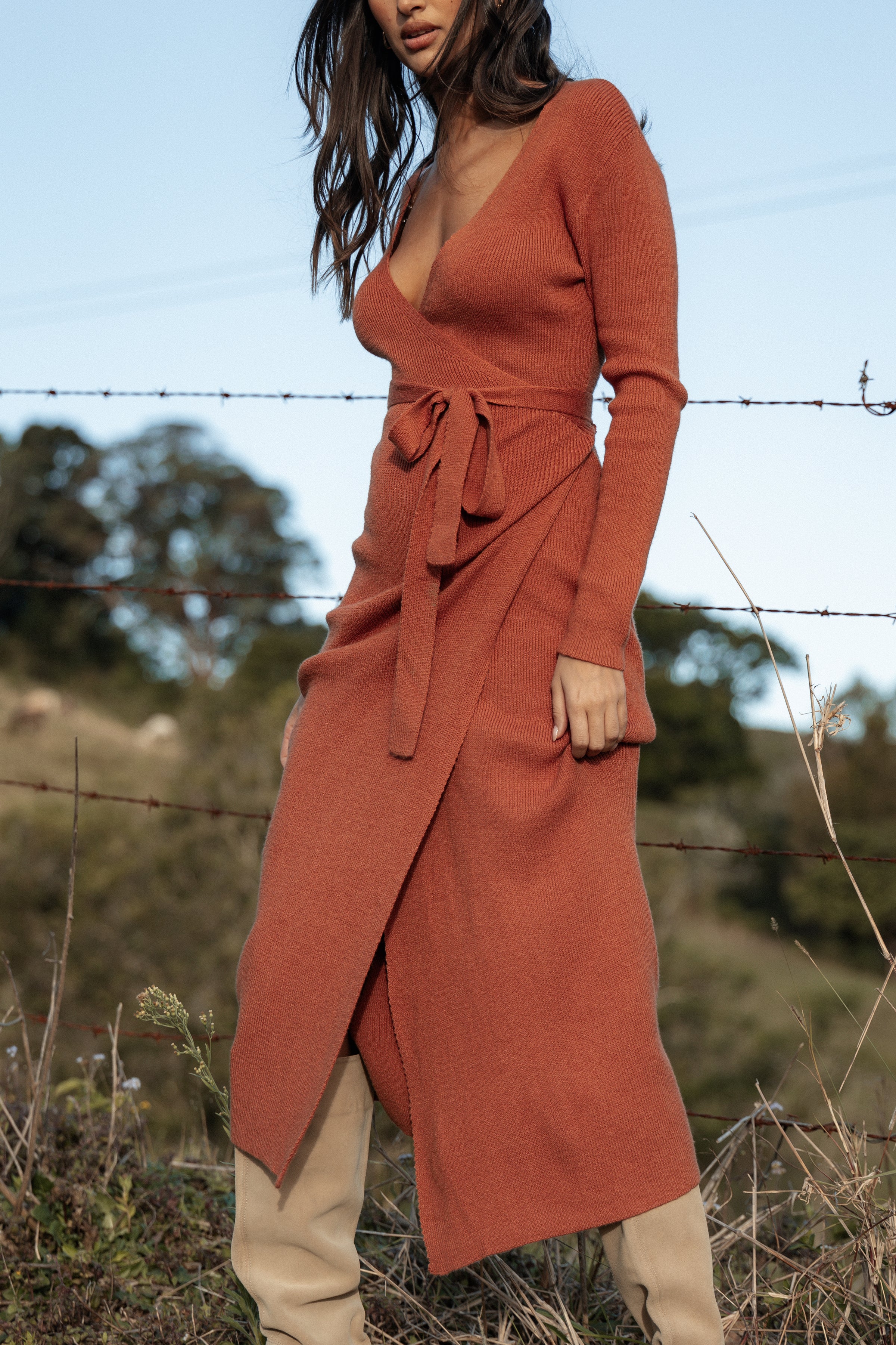 Petal and Pup USA DRESSES Kellan Wrap Midi Dress - Bronze