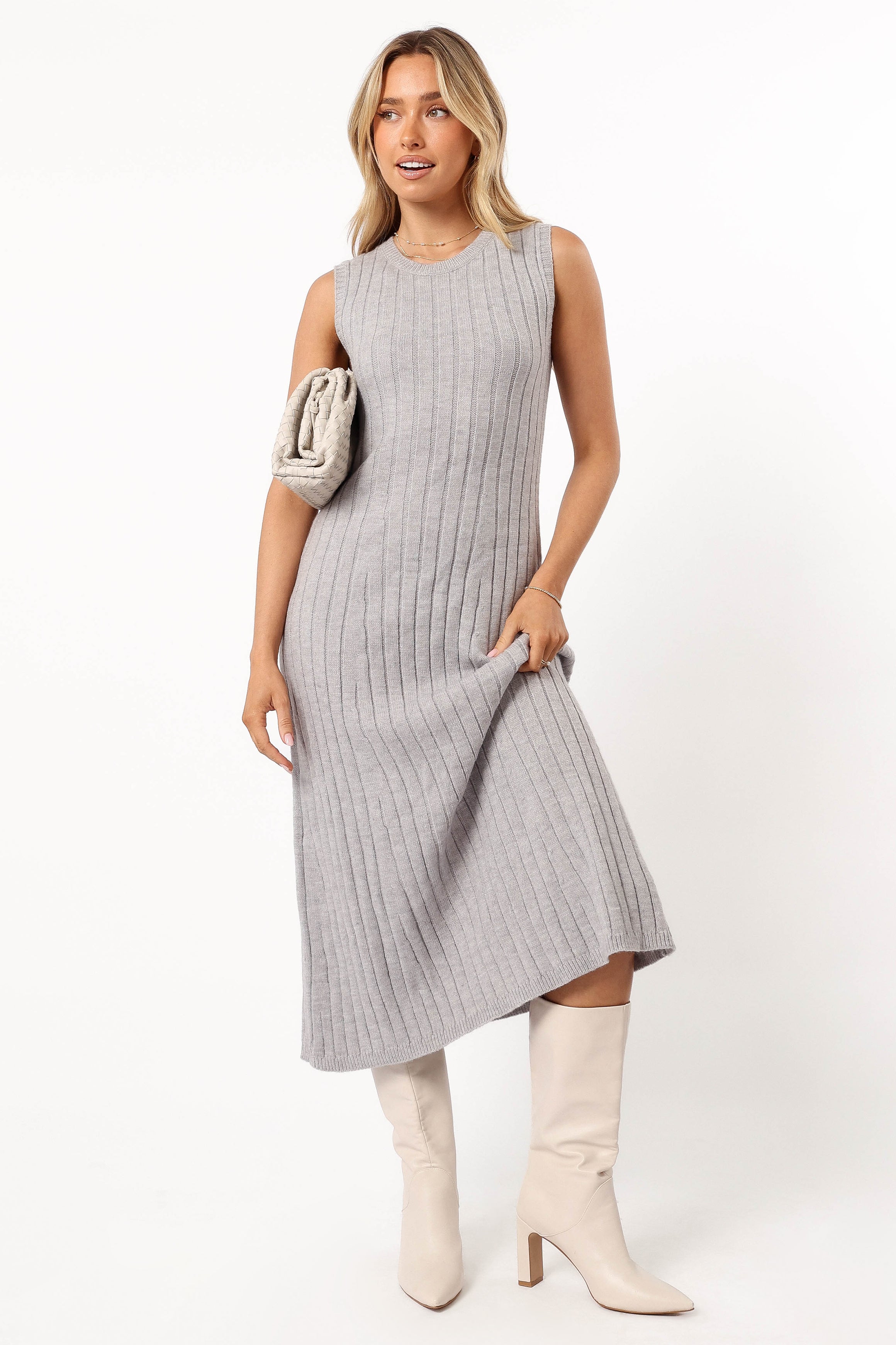 Petal and Pup USA DRESSES Kellie Knit Midi Dress - Grey (Hold for Rack)