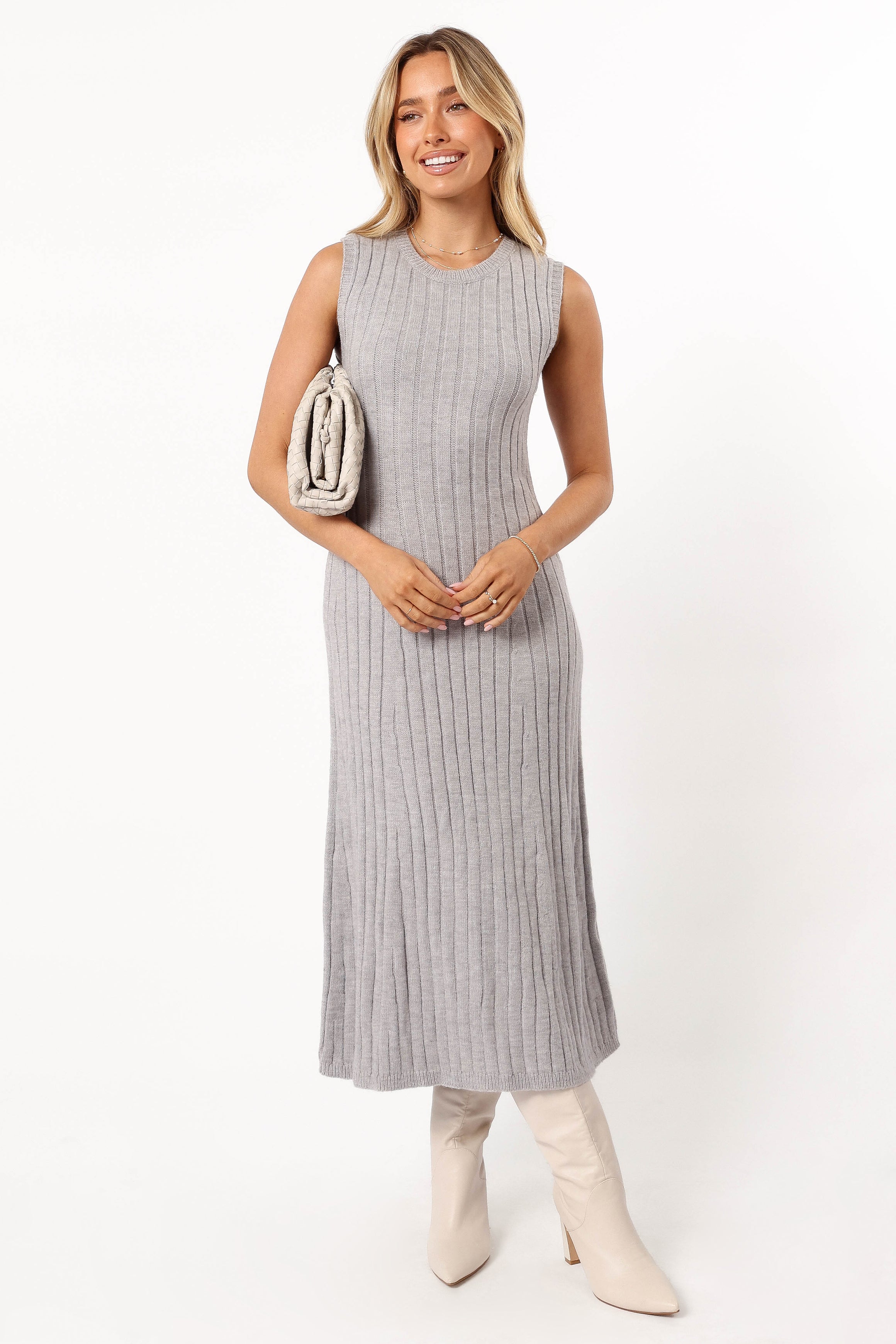Petal and Pup USA DRESSES Kellie Knit Midi Dress - Grey (Hold for Rack)