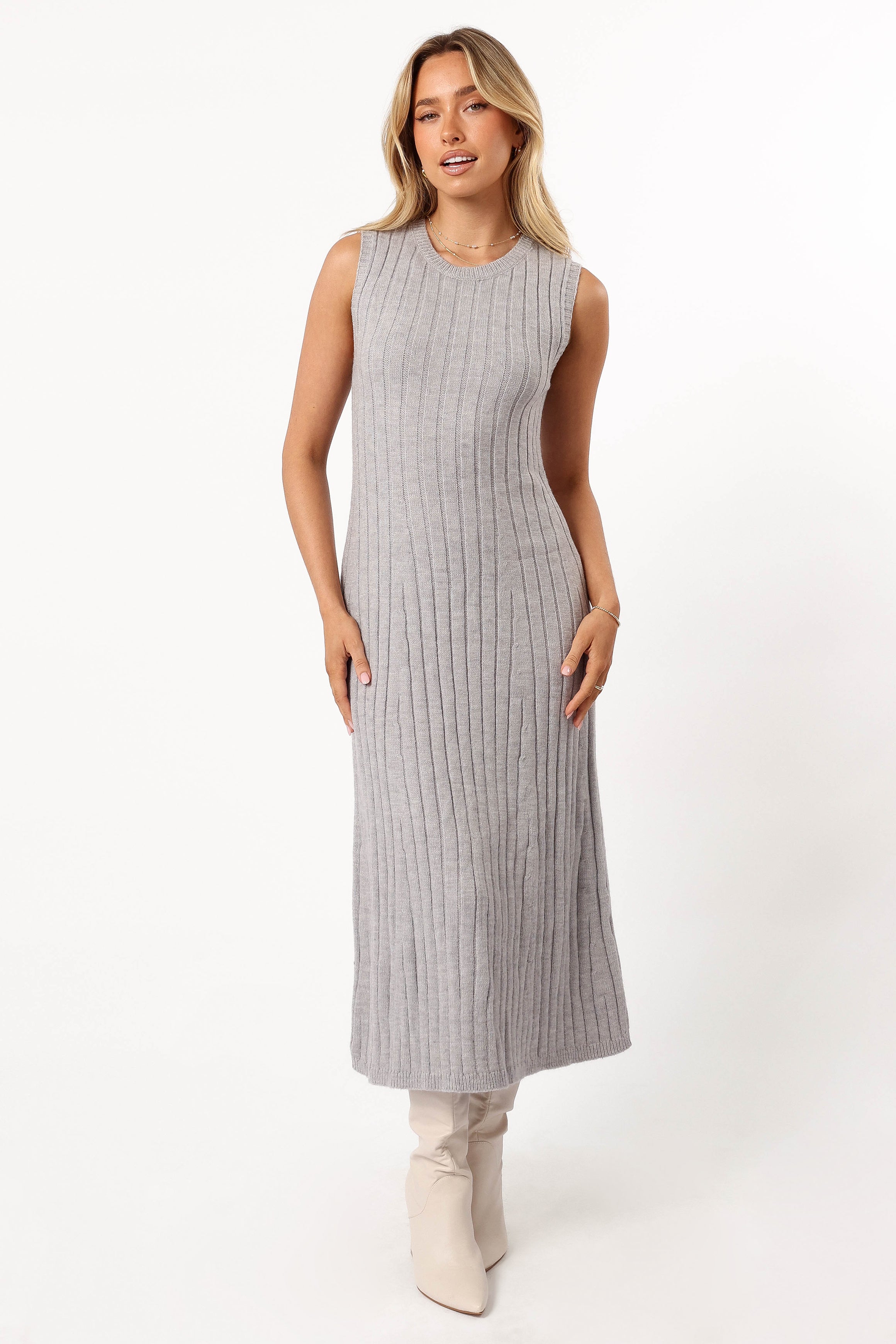 Petal and Pup USA DRESSES Kellie Knit Midi Dress - Grey (Hold for Rack)