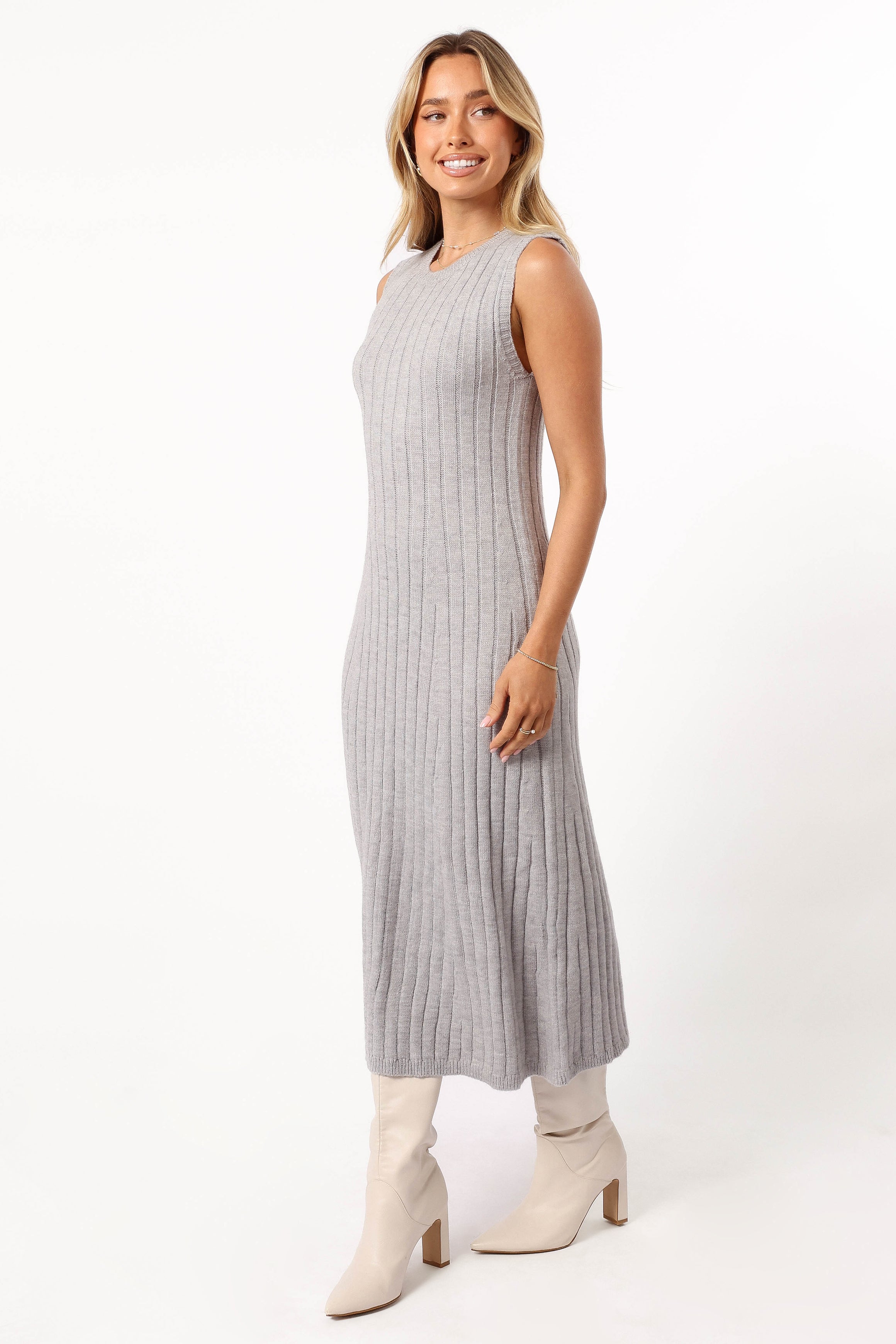 Petal and Pup USA DRESSES Kellie Knit Midi Dress - Grey (Hold for Rack)