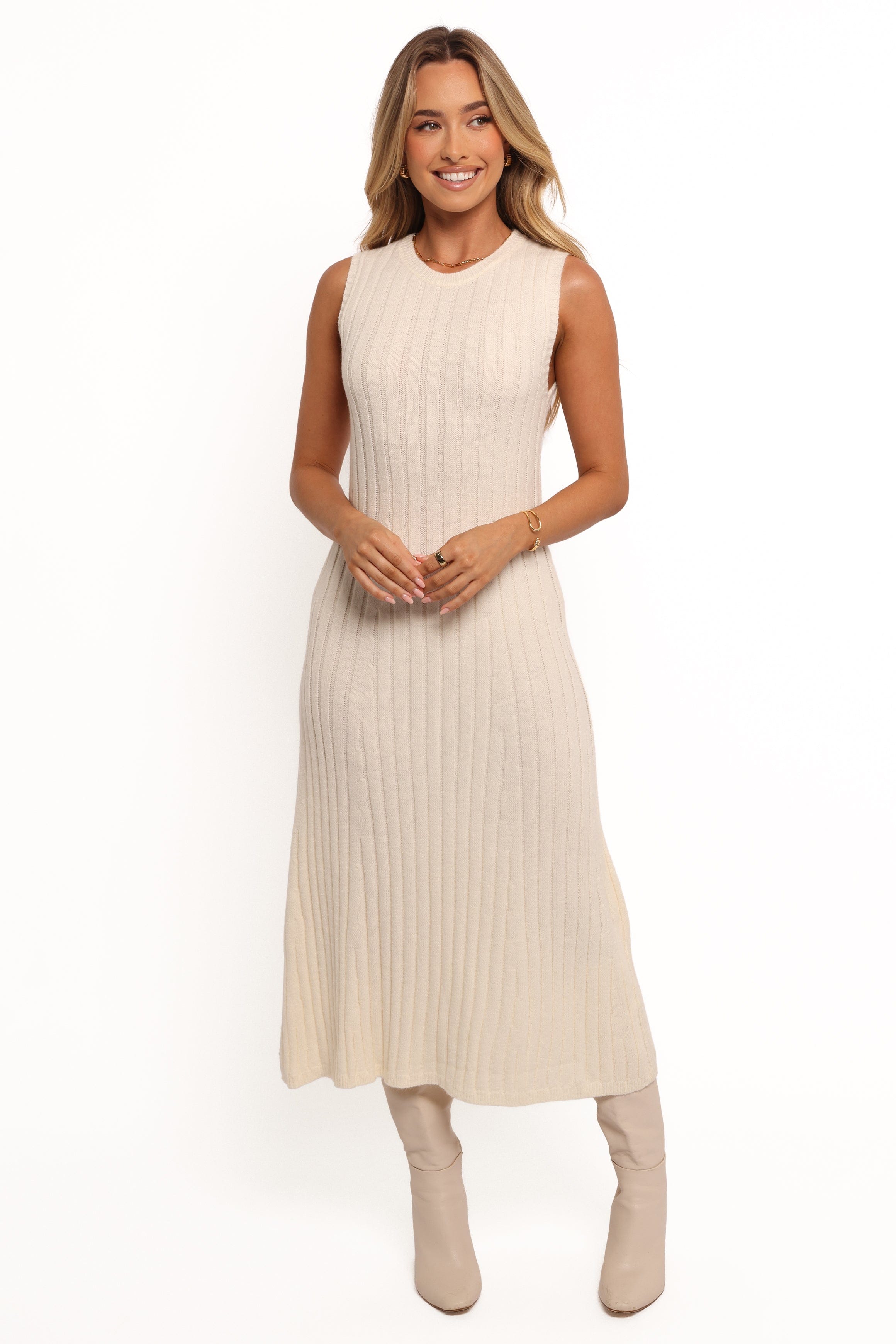 Petal and Pup USA DRESSES Kellie Knit Midi Dress - White