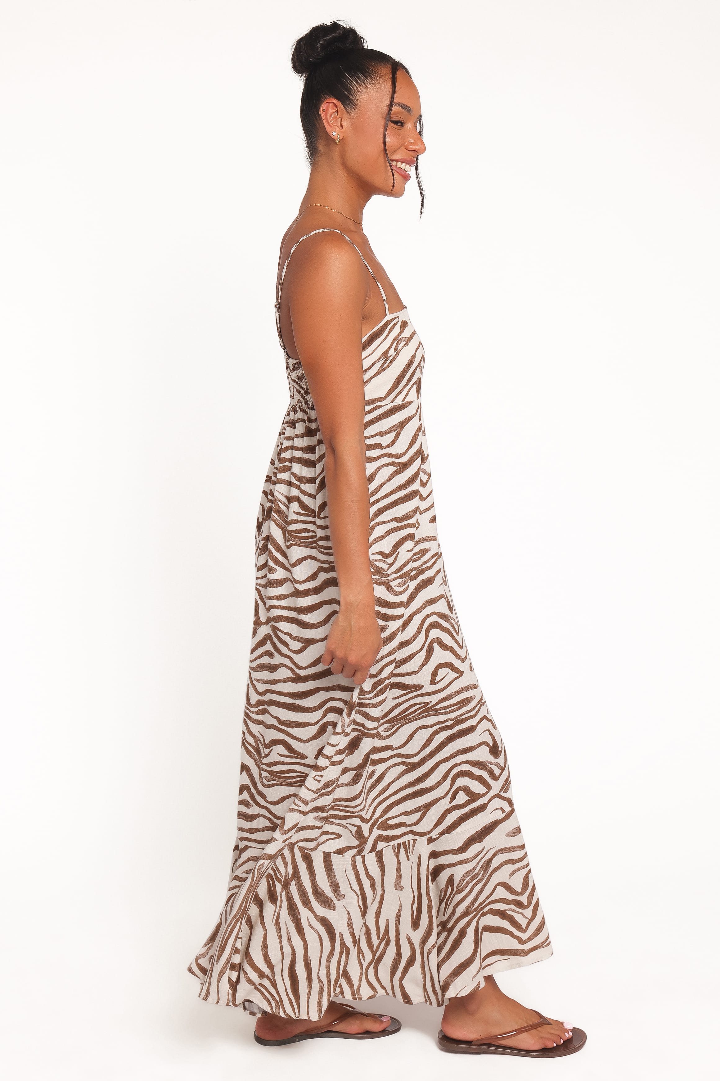 Petal and Pup USA DRESSES Kelsie Midi Dress - Brown Zebra