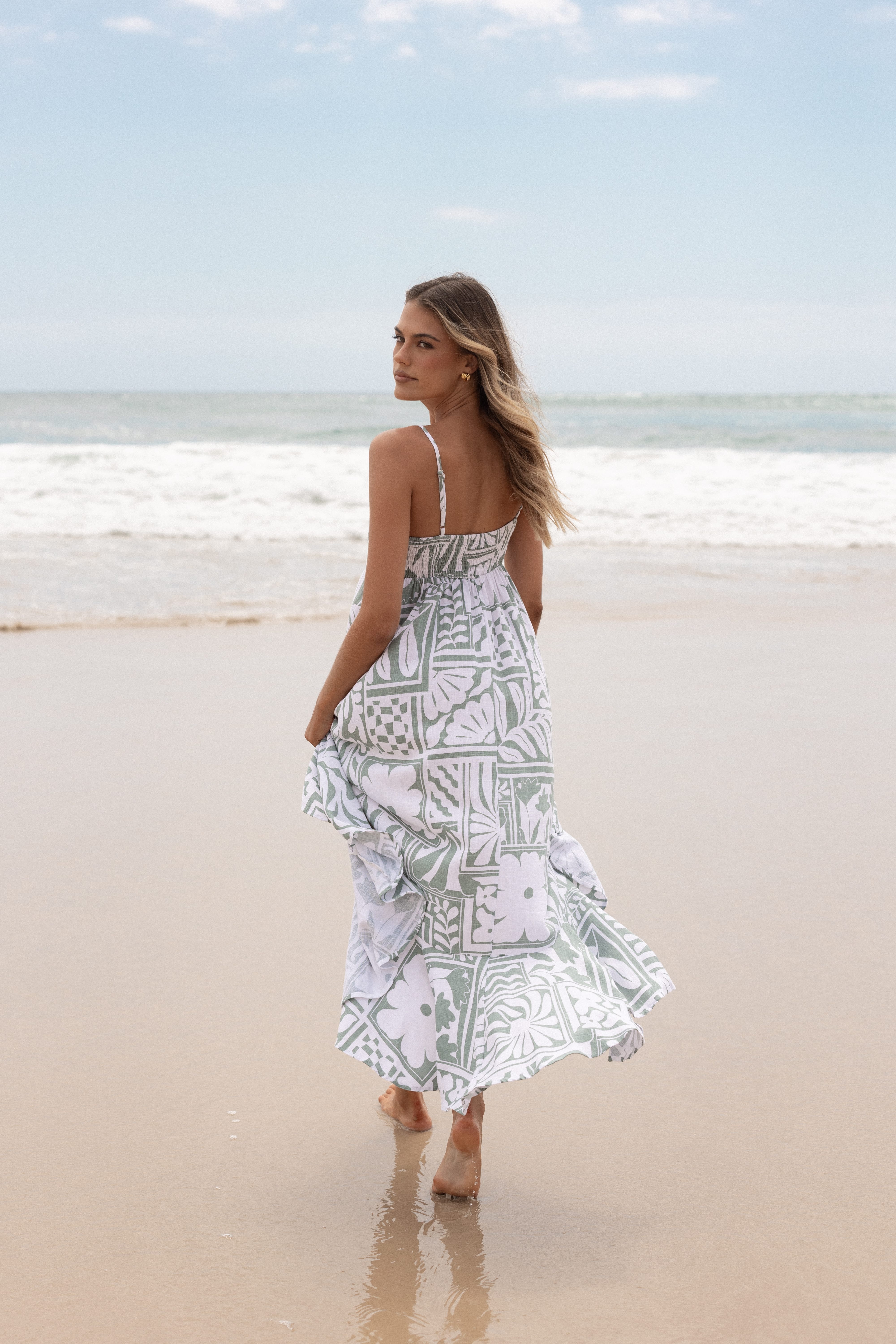 Petal and Pup USA DRESSES Kelsie Midi Dress - Sage Print