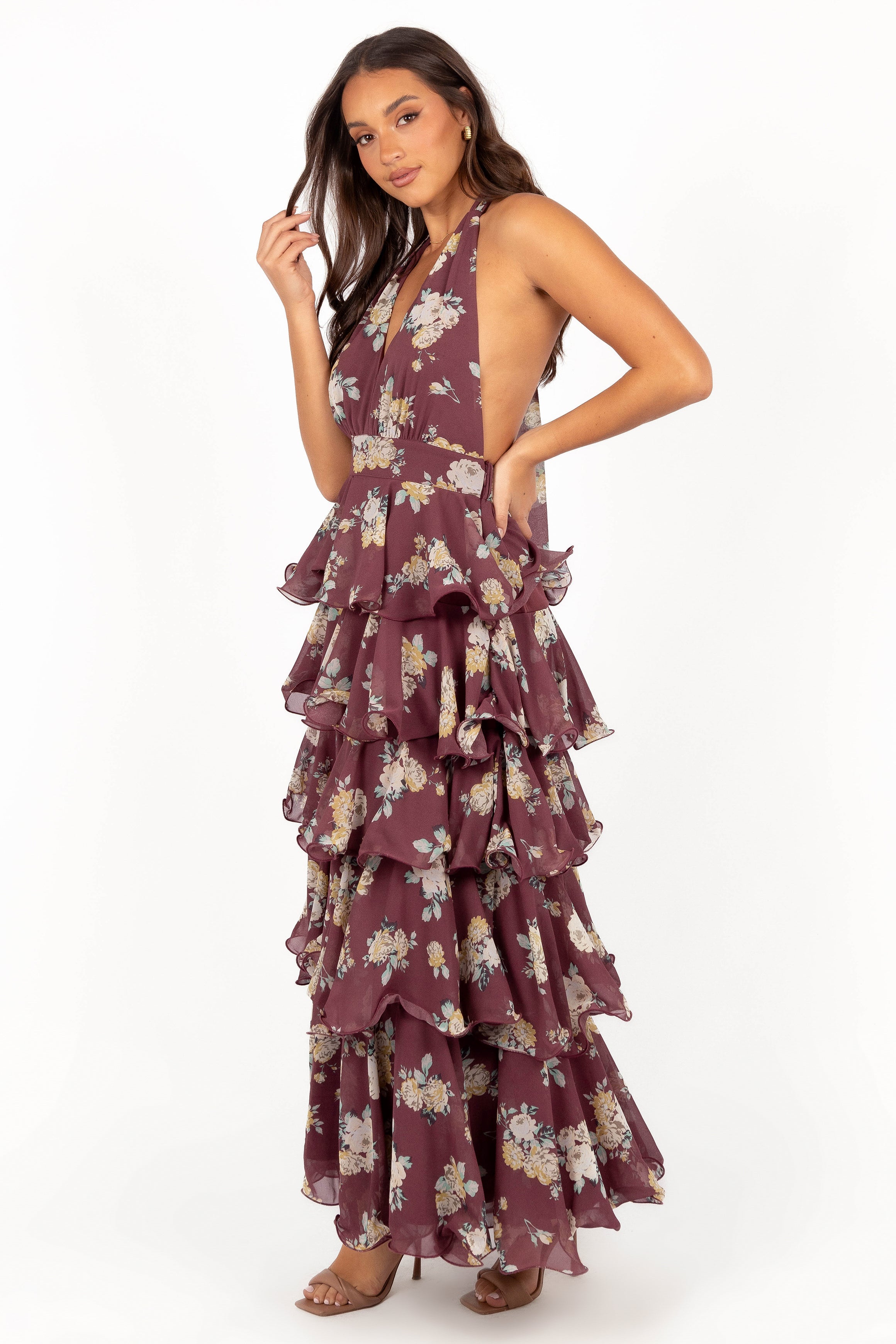 Petal and Pup USA DRESSES Kendall Maxi Halterneck Dress - Dark Wine