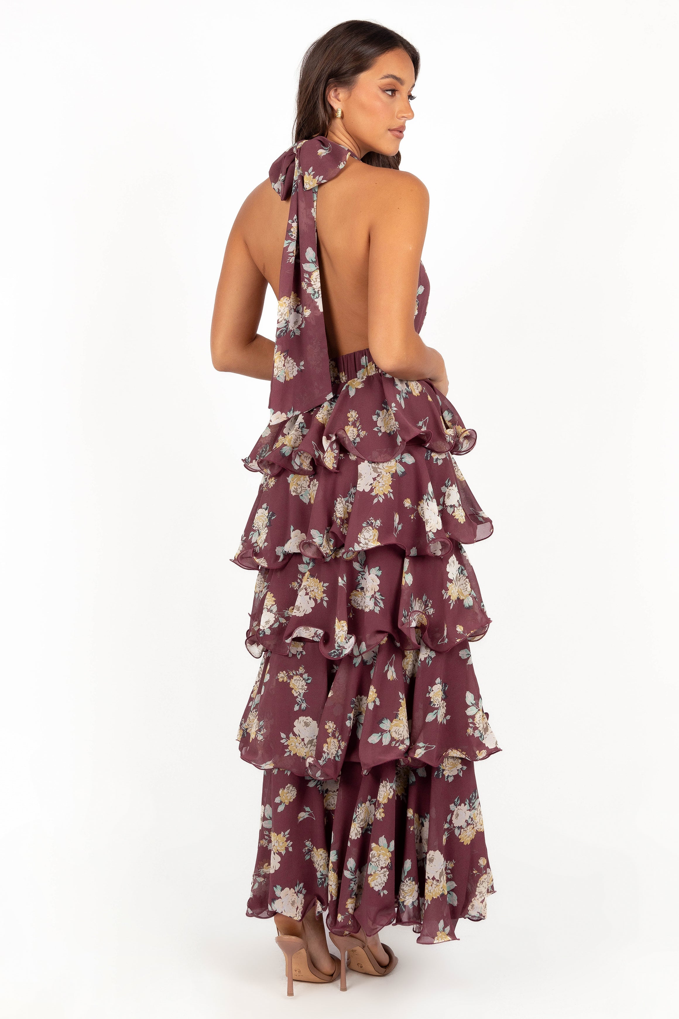 Petal and Pup USA DRESSES Kendall Maxi Halterneck Dress - Dark Wine