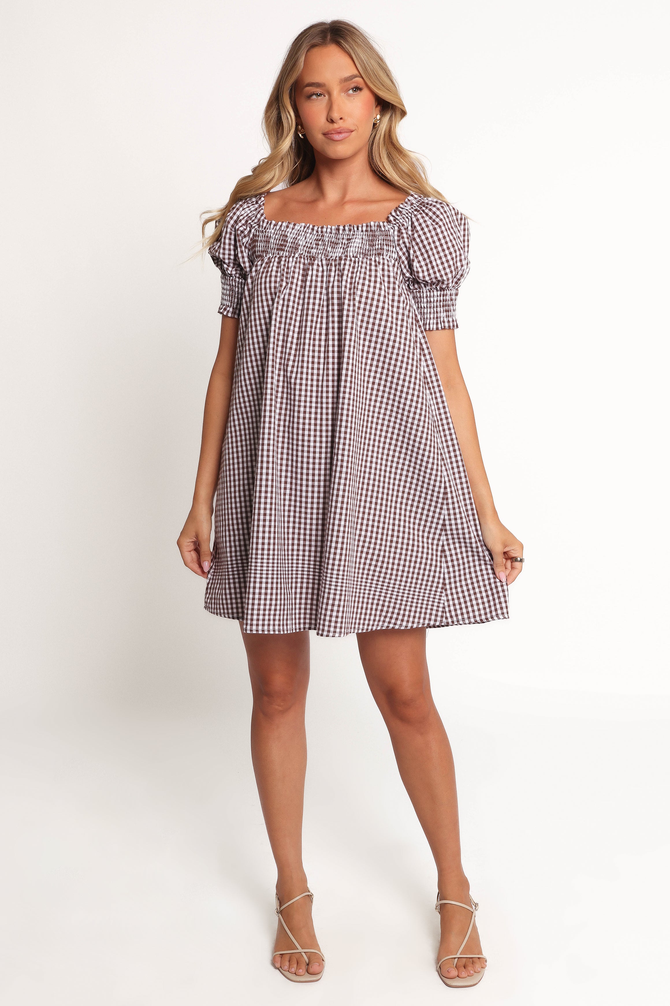 Petal and Pup USA DRESSES Kennedy Smock Mini Dress - Chocolate Gingham
