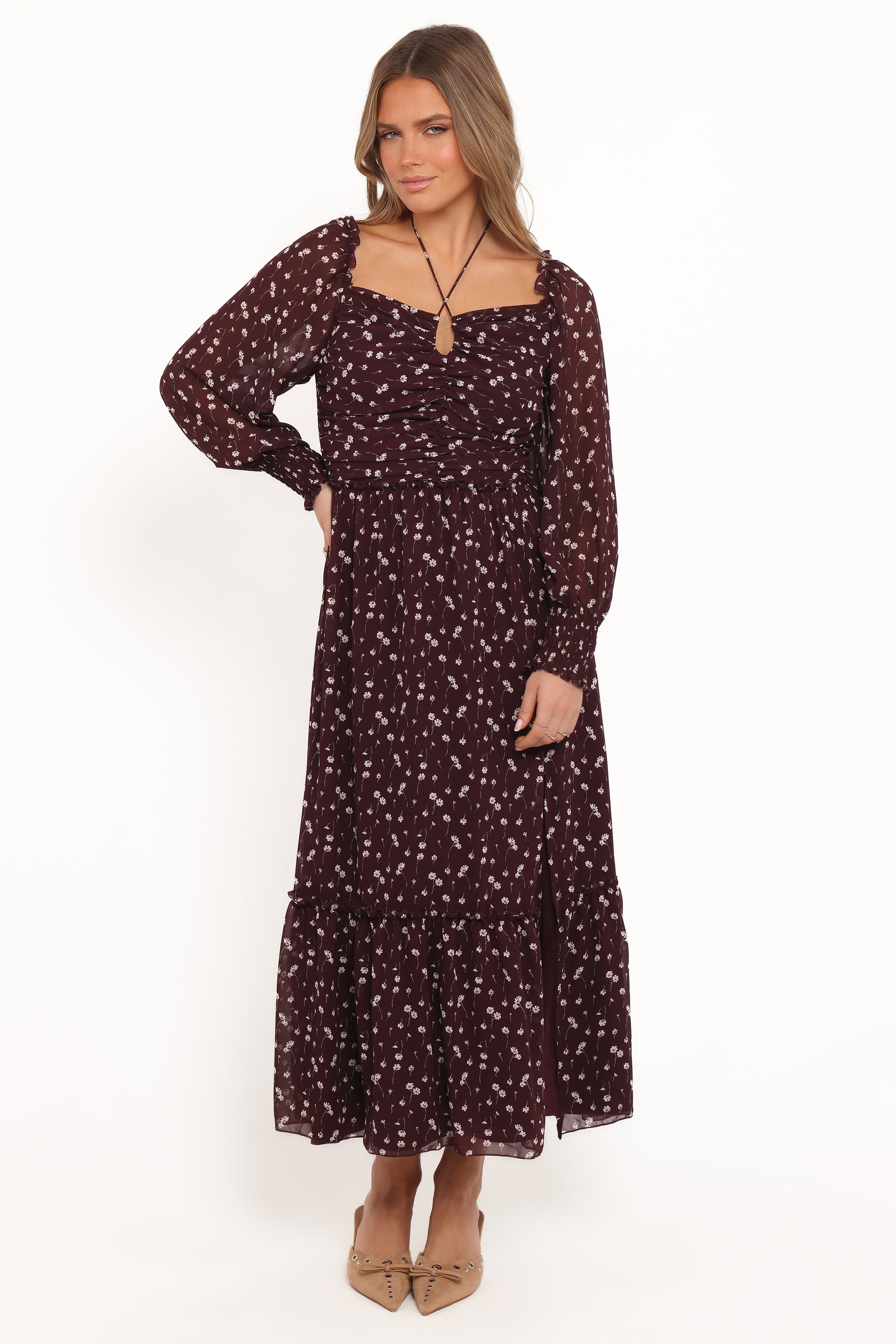 Petal and Pup USA DRESSES Keziah Long Sleeve Maxi Dress - Burgundy Floral