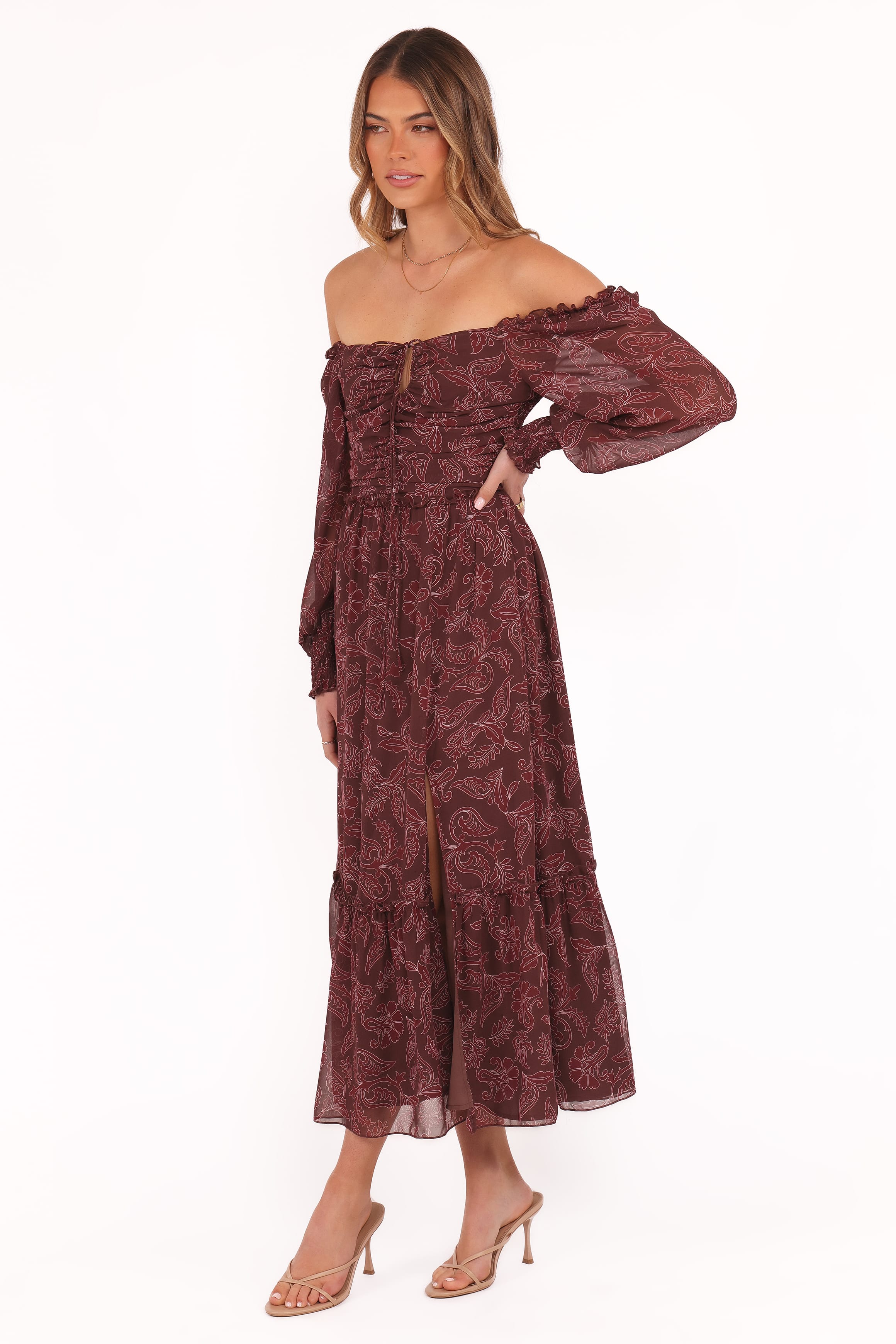 Petal and Pup USA DRESSES Keziah Long Sleeve Maxi Dress - Burgundy Paisley