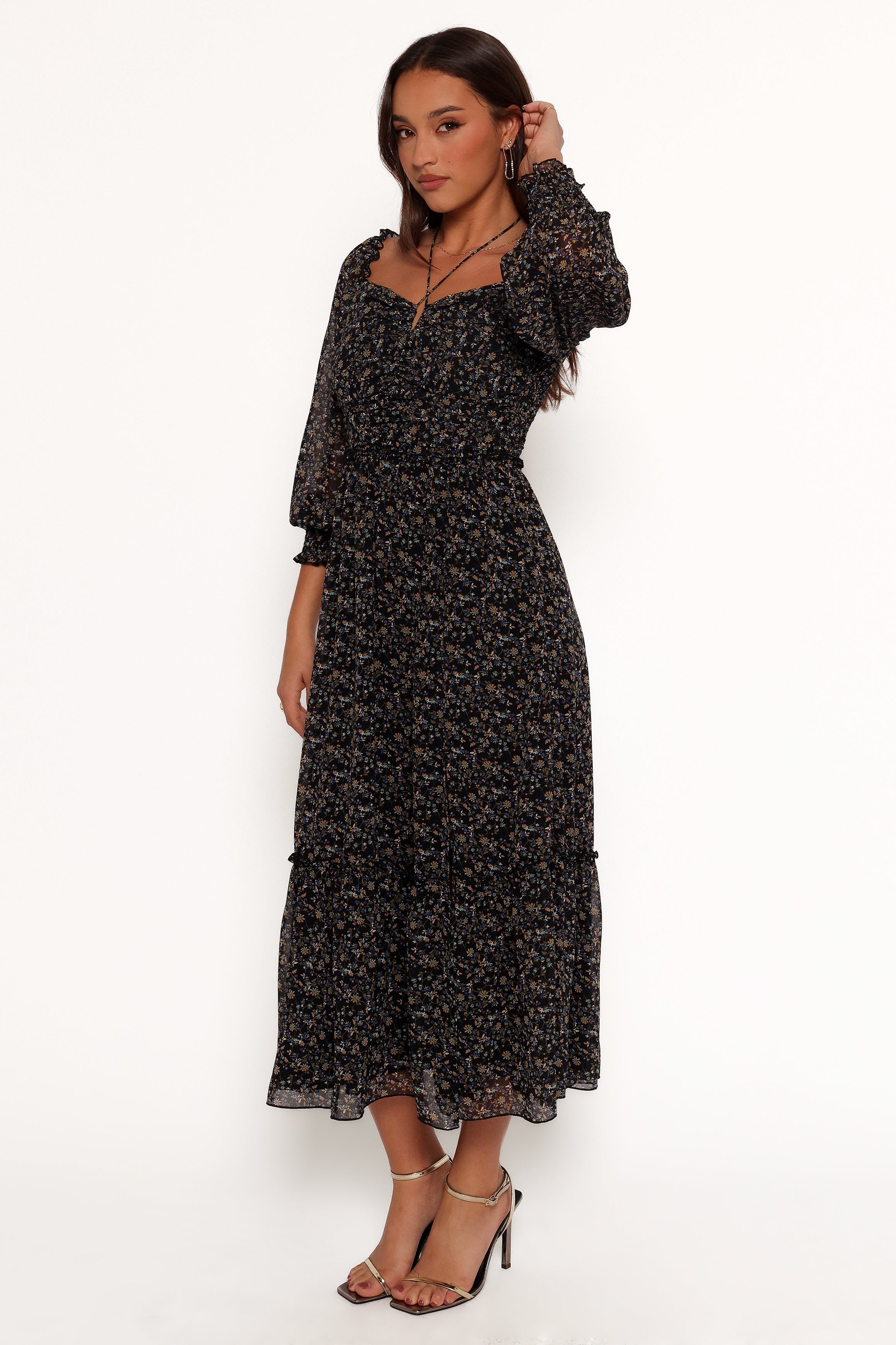 Petal and Pup USA DRESSES Keziah Long Sleeve Maxi Dress - Navy Ditsy Floral