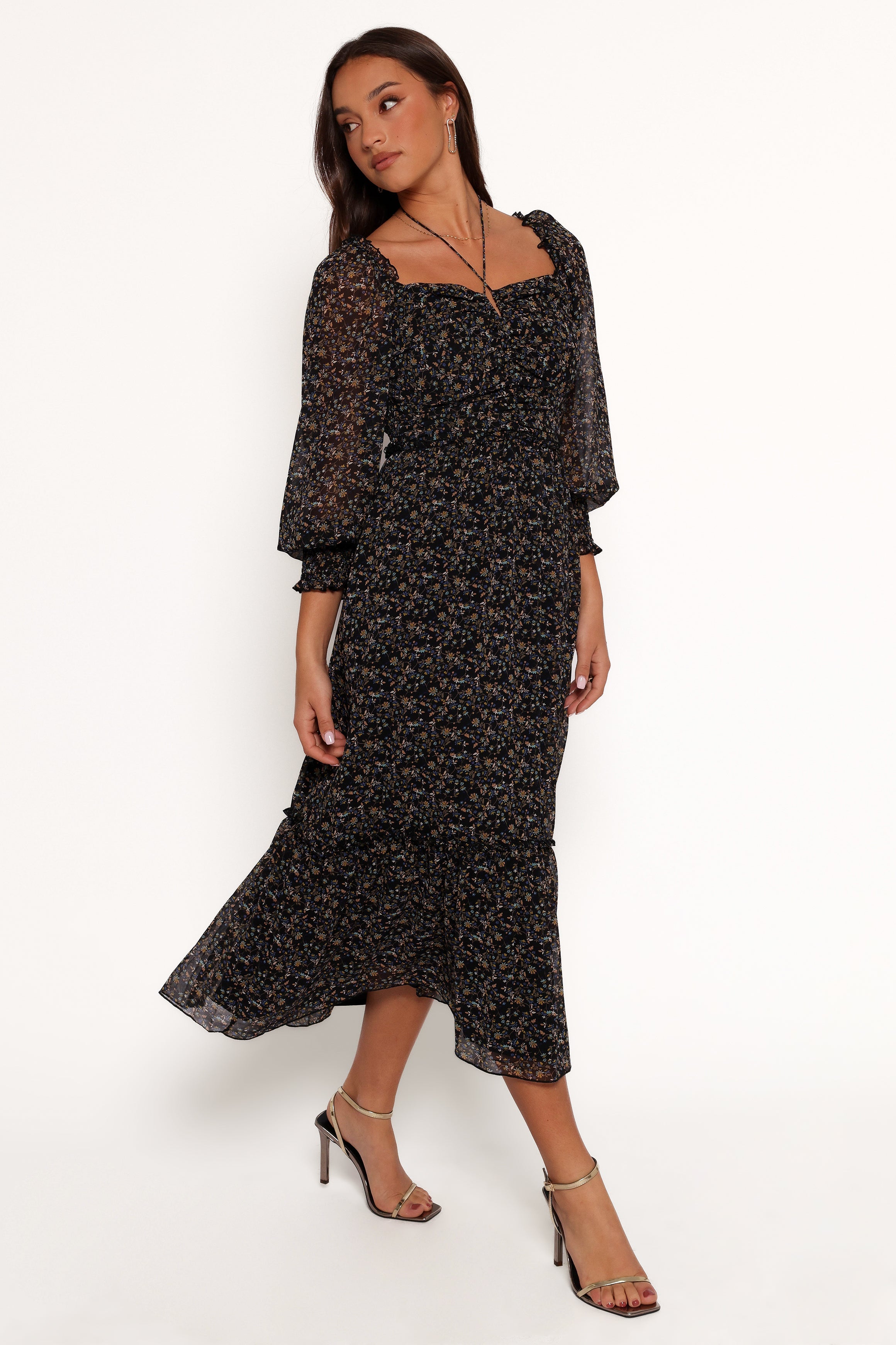 Petal and Pup USA DRESSES Keziah Long Sleeve Maxi Dress - Navy Ditsy Floral