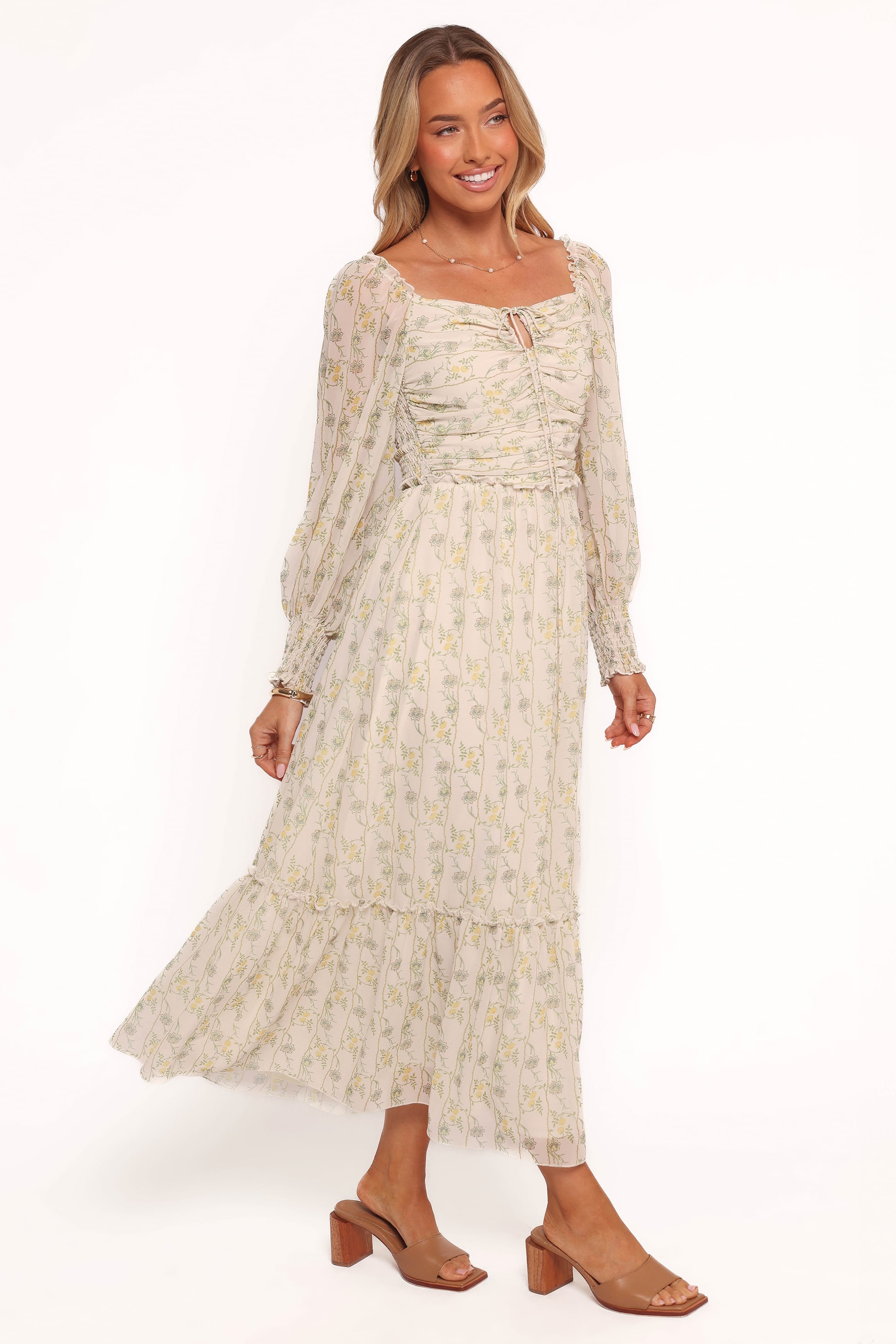 Petal and Pup USA DRESSES Keziah Long Sleeve Maxi Dress - Yellow Floral