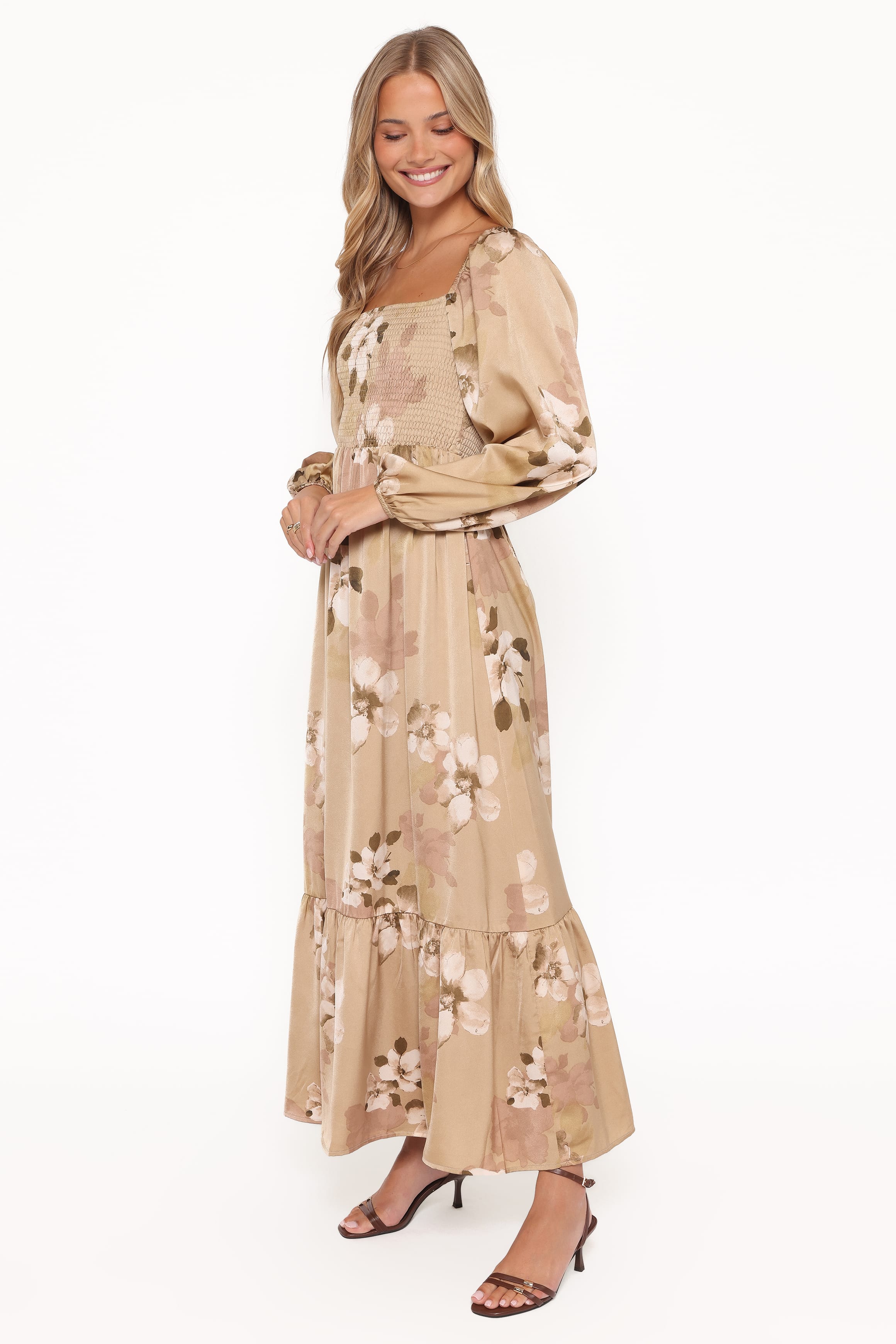 Petal and Pup USA DRESSES Kindra Long Sleeve Maxi Dress - Brown Floral