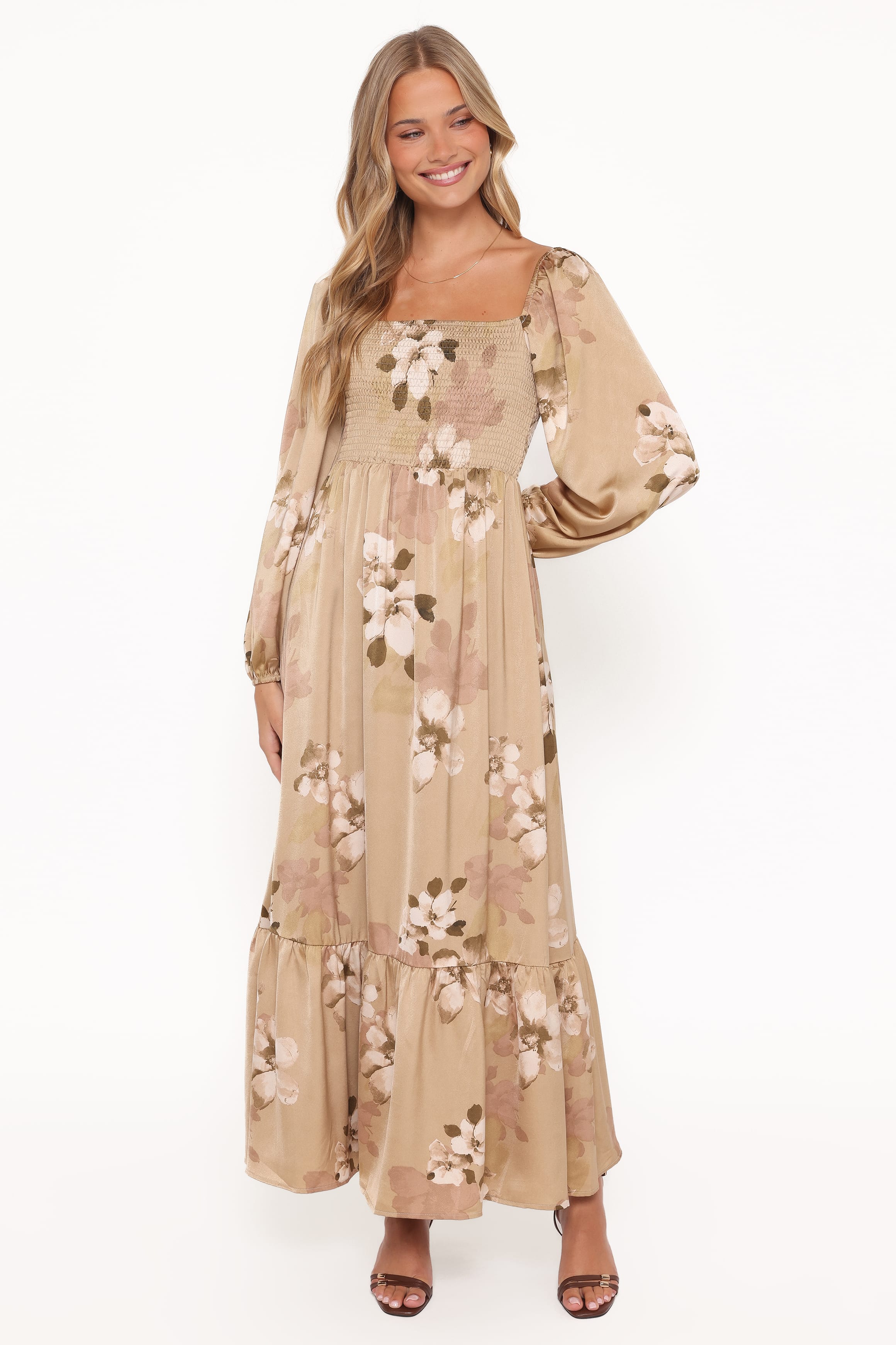 Petal and Pup USA DRESSES Kindra Long Sleeve Maxi Dress - Brown Floral