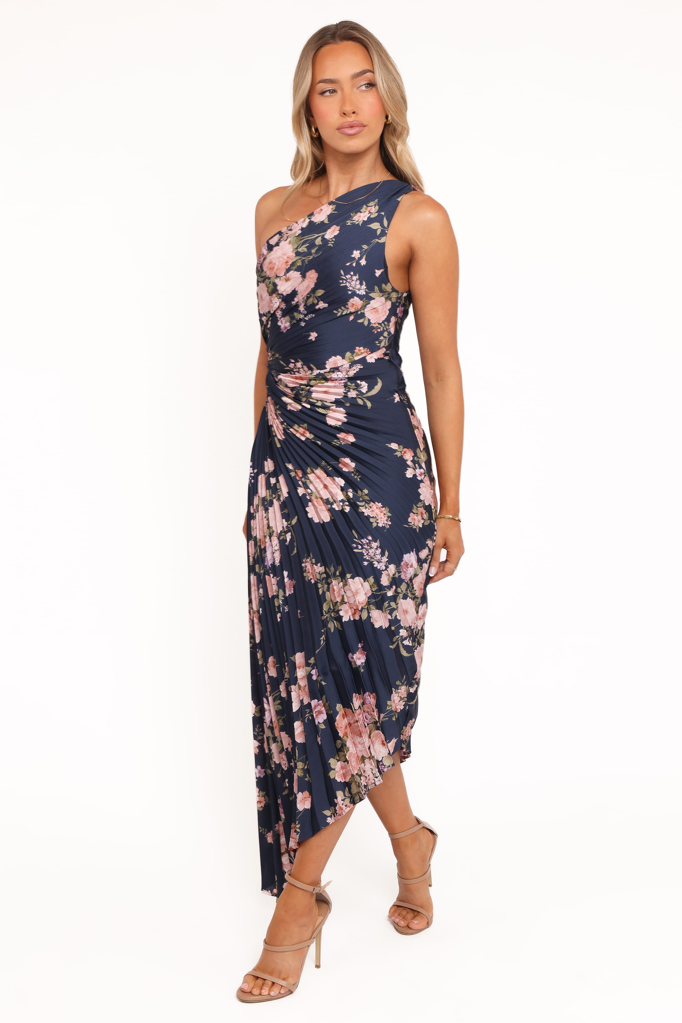 Petal and Pup USA DRESSES Kleo One Shoulder Maxi Dress - Navy Floral