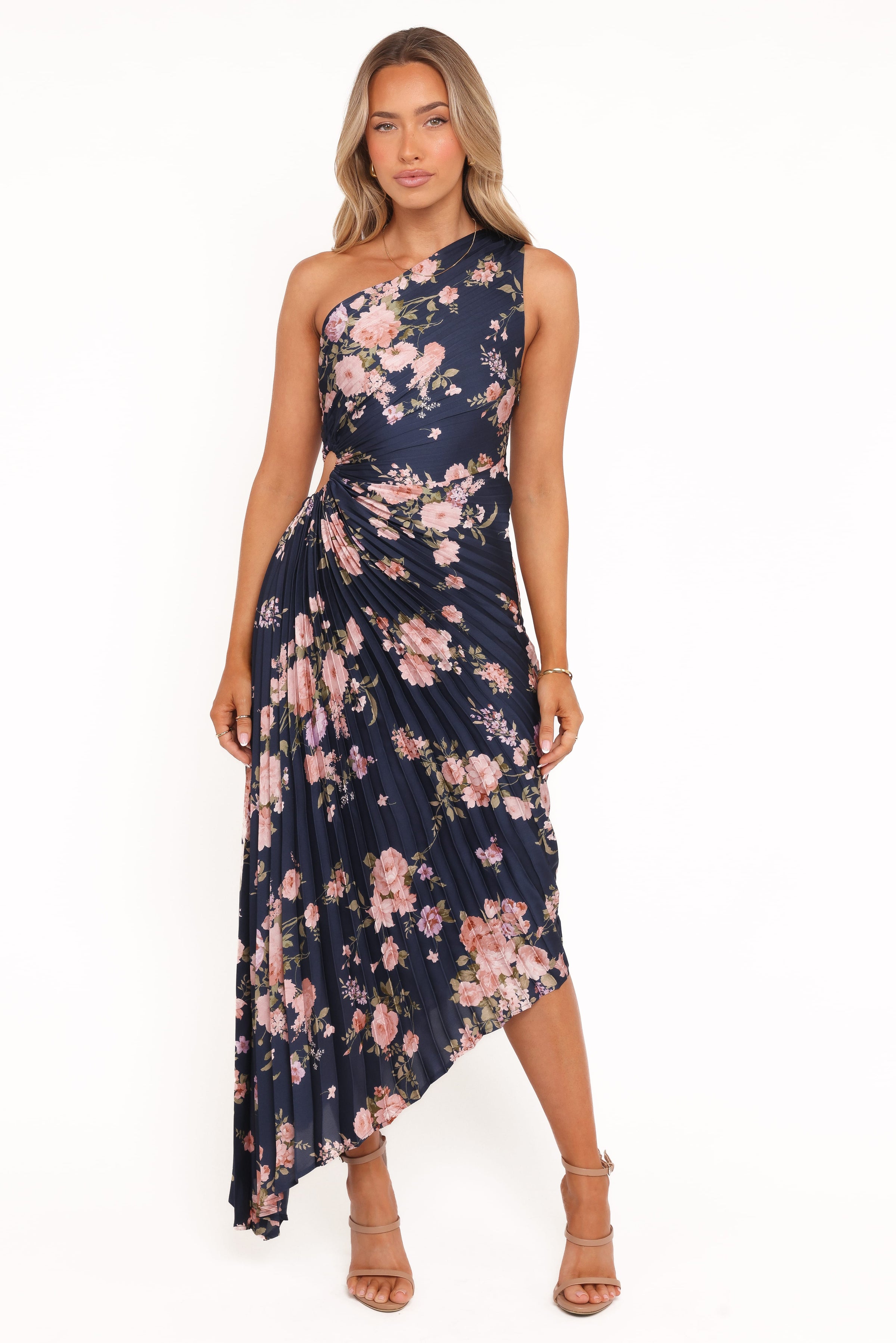 Petal and Pup USA DRESSES Kleo One Shoulder Maxi Dress - Navy Floral