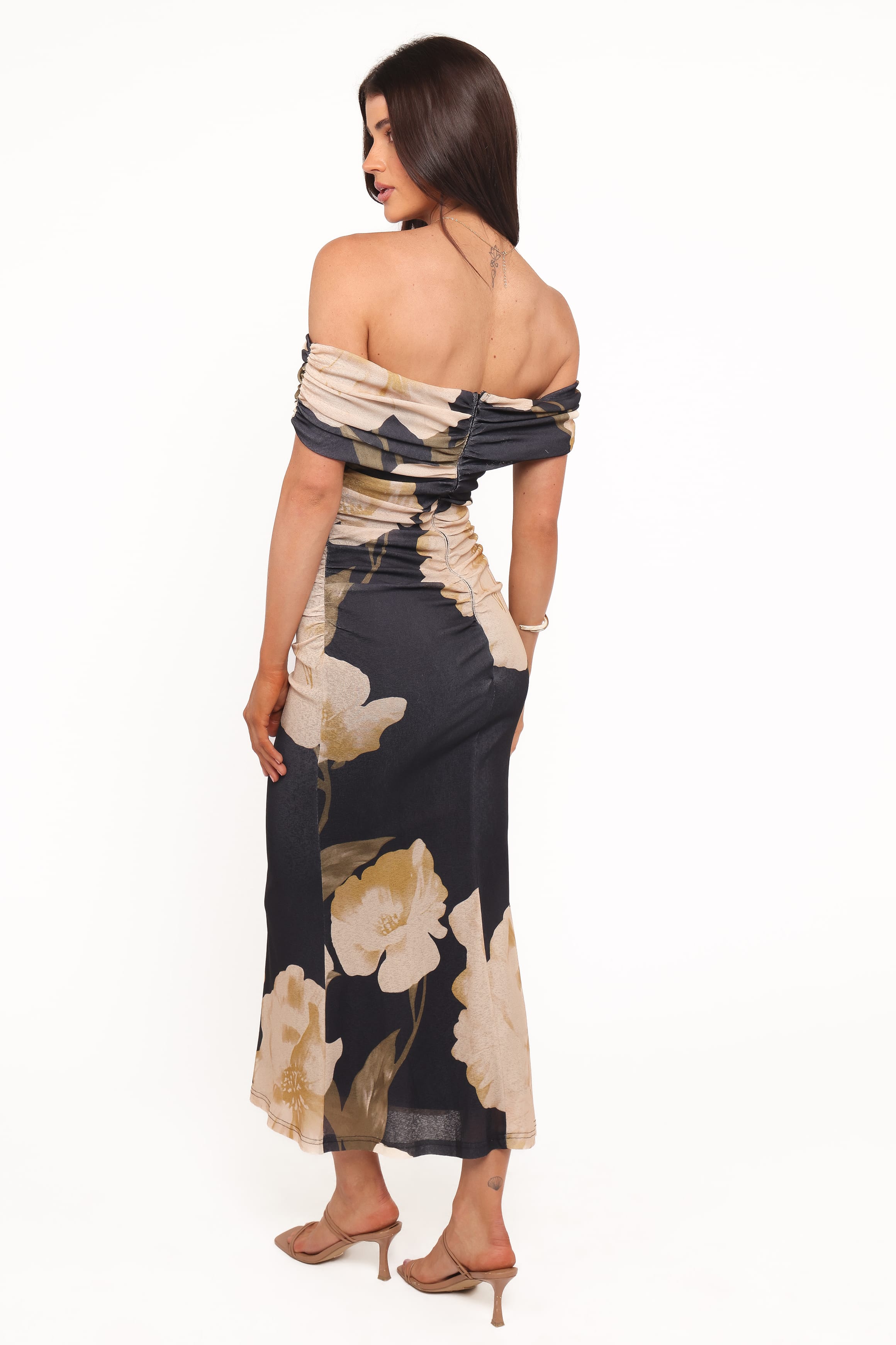 Petal and Pup USA DRESSES Koda Off Shoulder Midi Dress - Black Floral