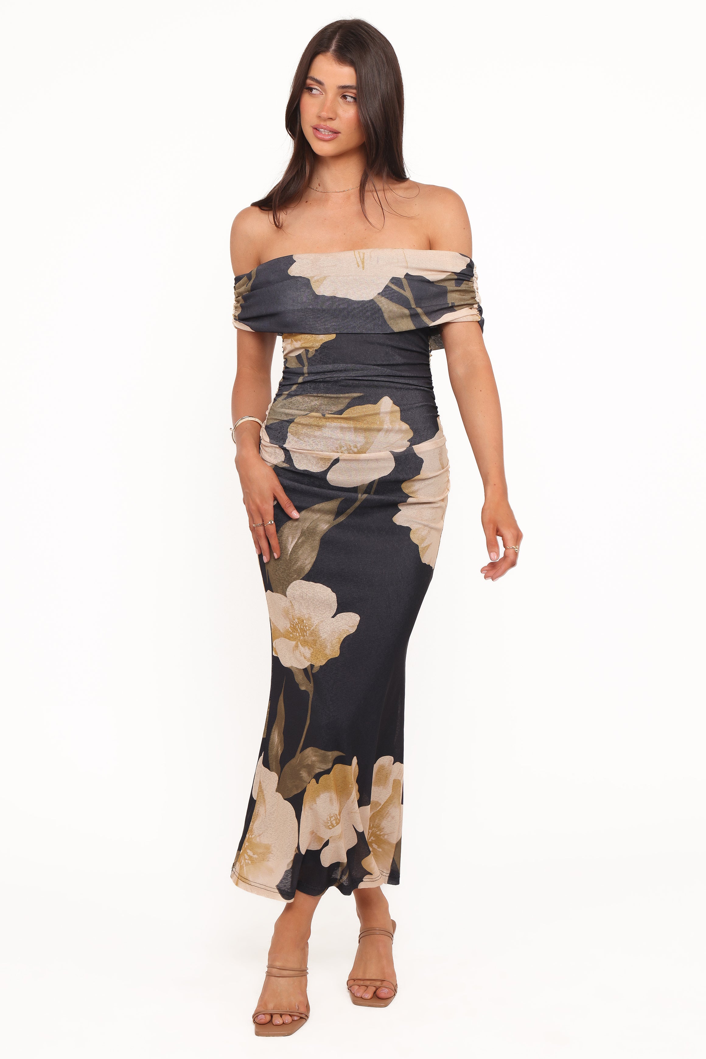 Petal and Pup USA DRESSES Koda Off Shoulder Midi Dress - Black Floral