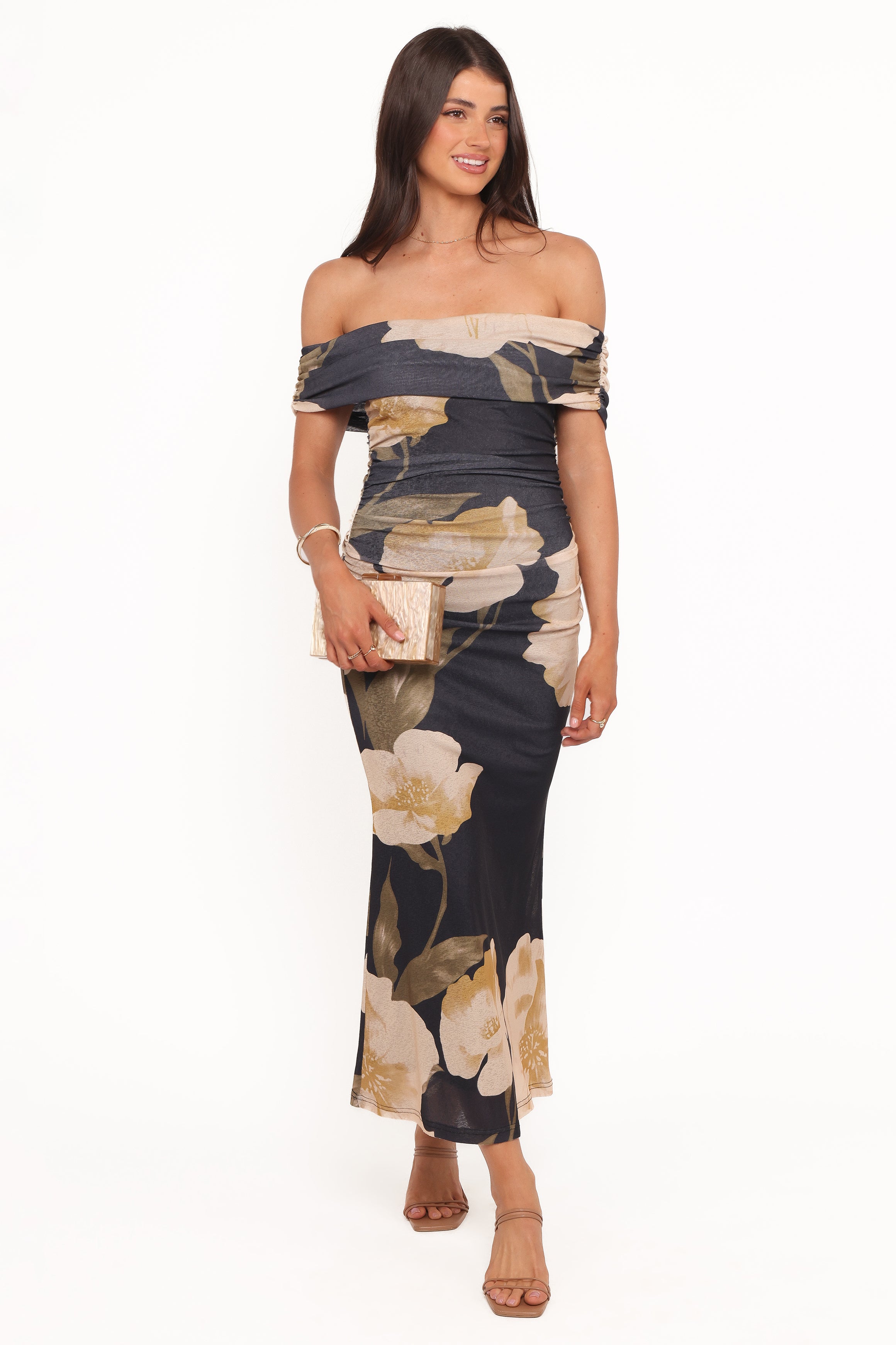 Petal and Pup USA DRESSES Koda Off Shoulder Midi Dress - Black Floral