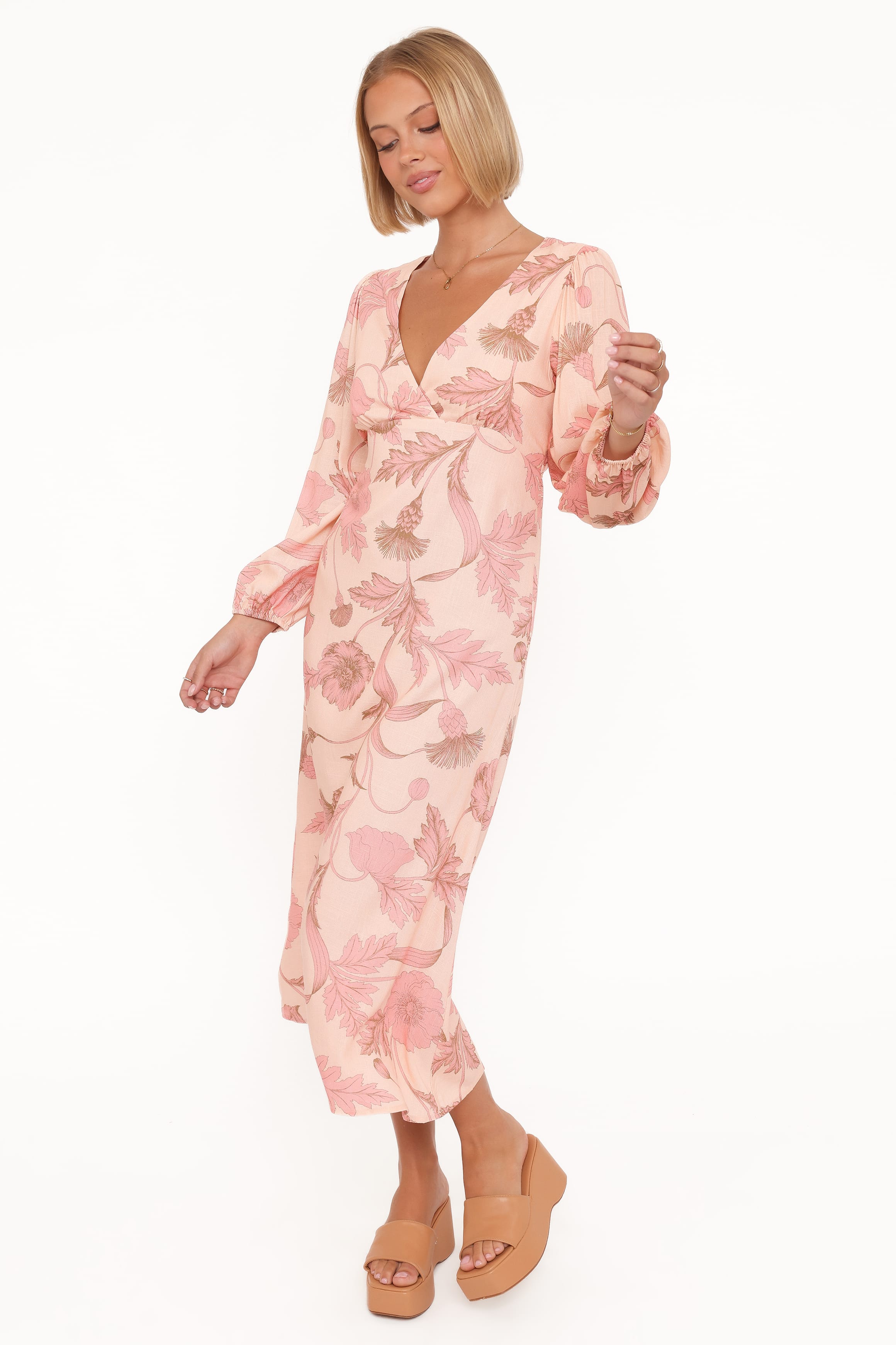 Petal and Pup USA DRESSES Kolby Long Sleeve Midi Dress - Pink Floral