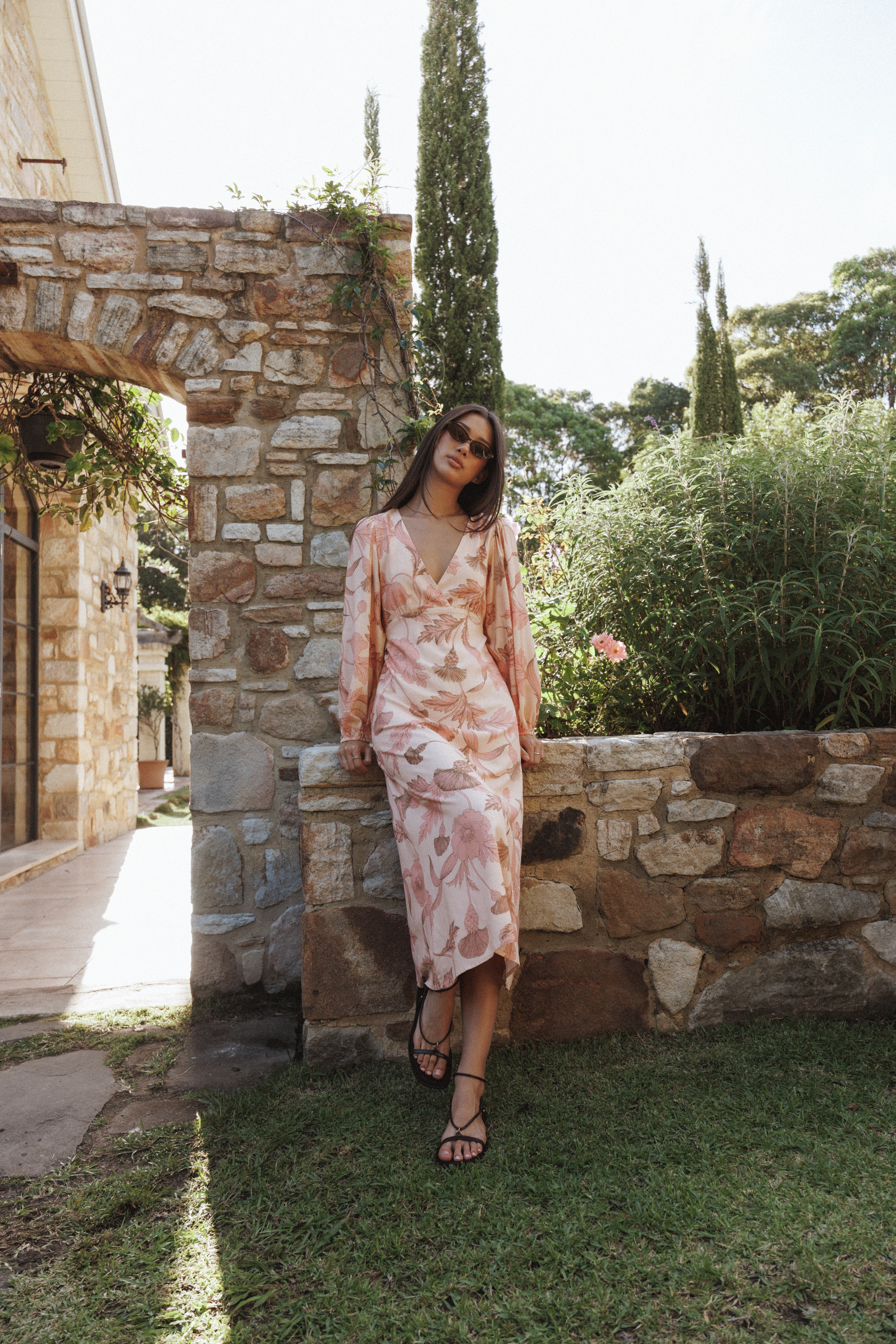 Petal and Pup USA DRESSES Kolby Long Sleeve Midi Dress - Pink Floral