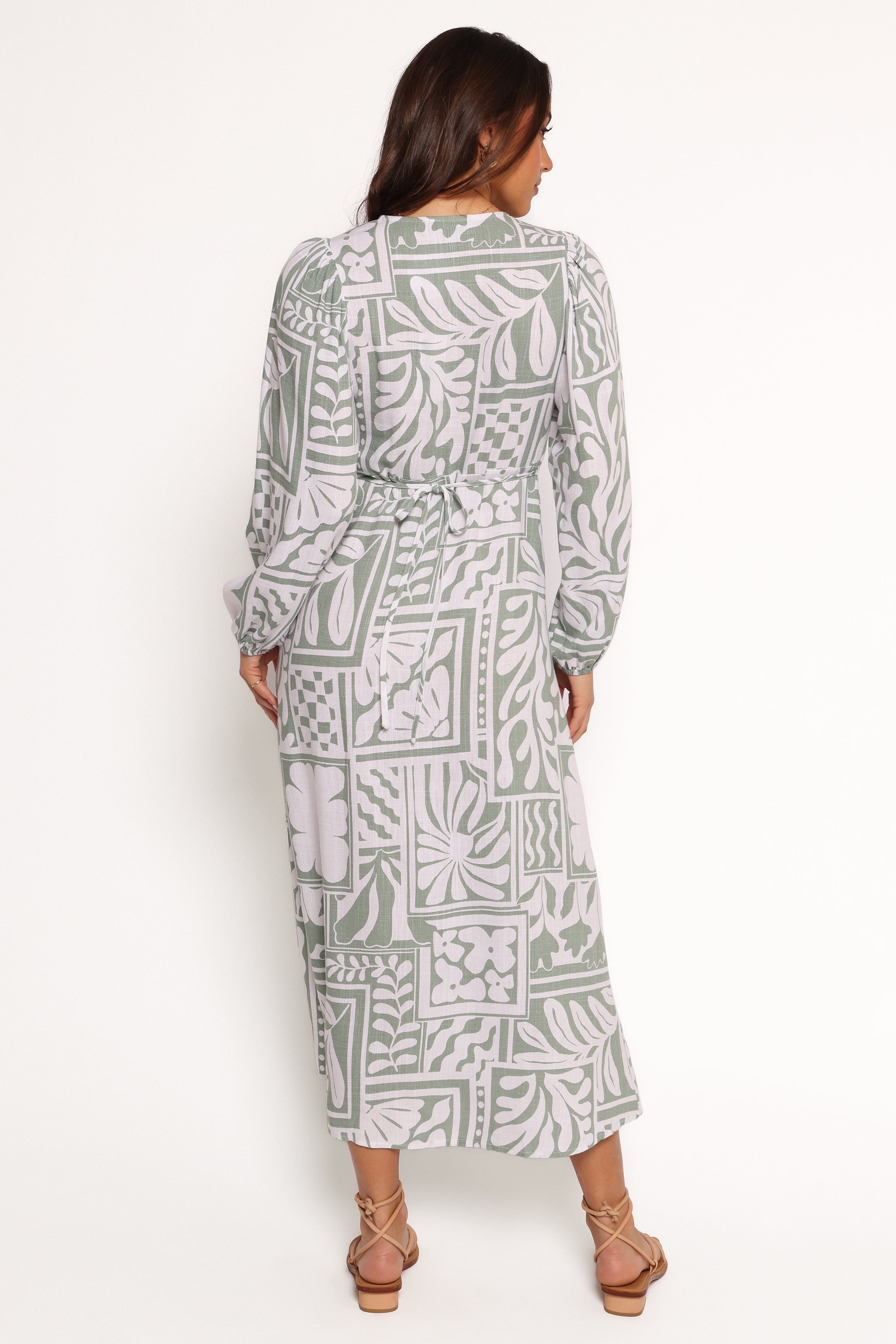 Petal and Pup USA DRESSES Kolby Long Sleeve Midi Dress - Sage Print