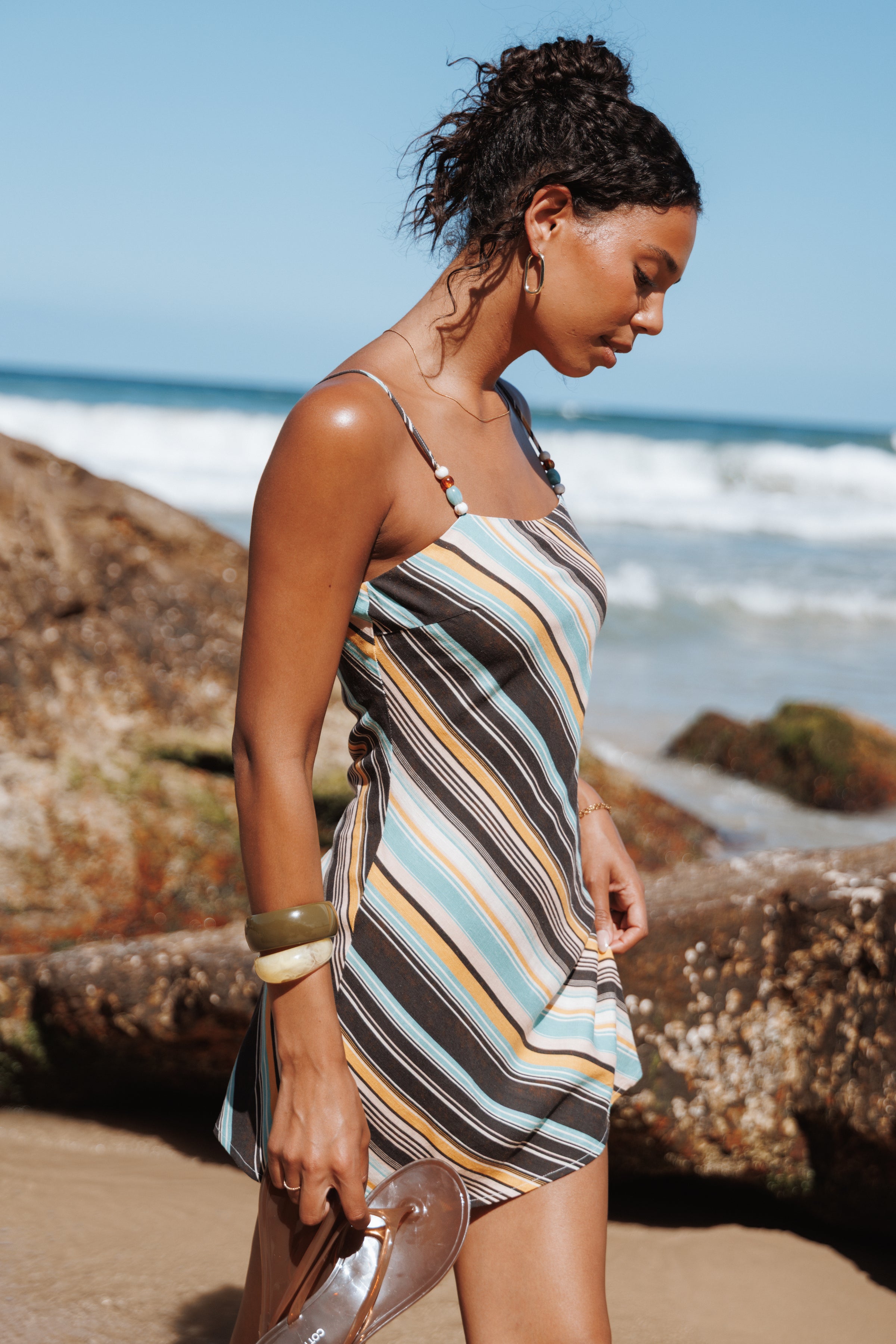 Petal and Pup USA DRESSES Kosta Mini Dress - Brown Retro Stripe