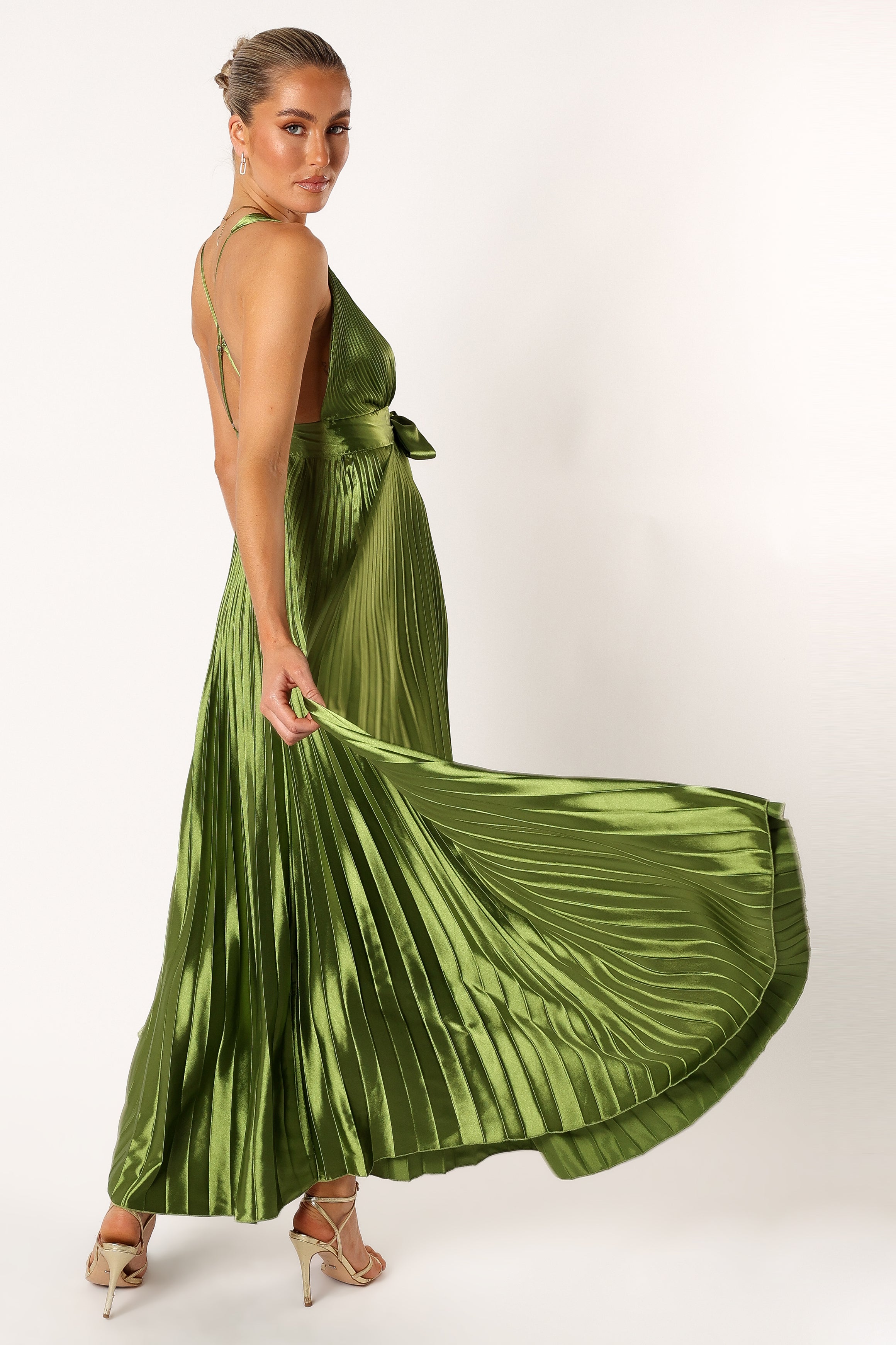 Petal and Pup USA DRESSES Kris Pleated Maxi Dress - Martini Olive