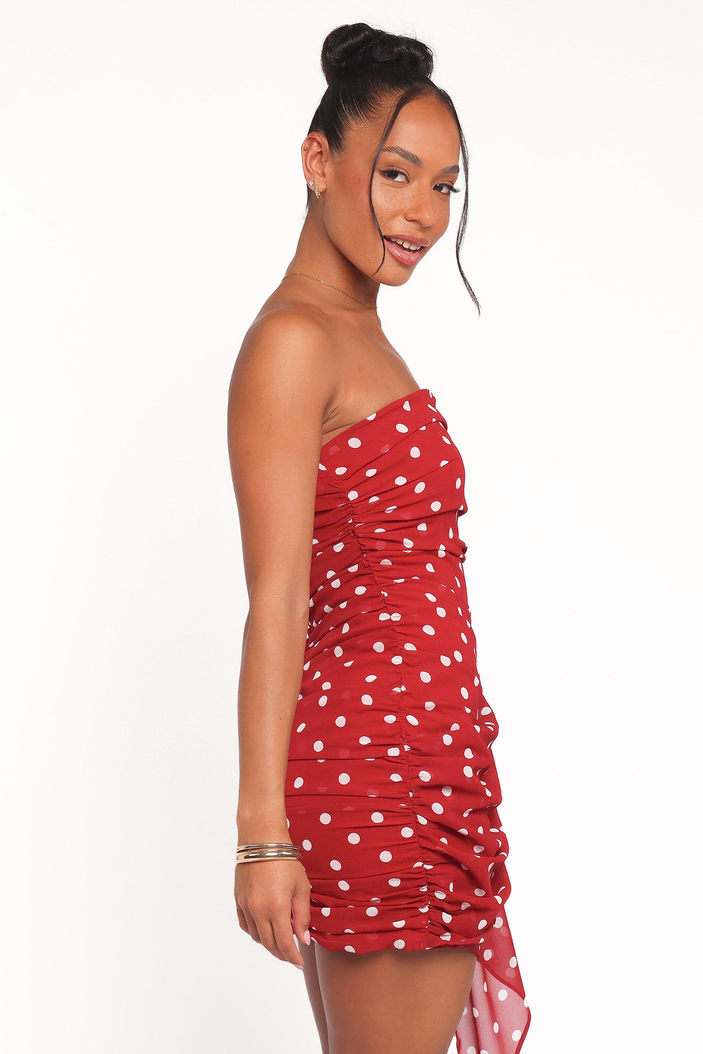 Petal and Pup USA DRESSES Kristen Strapless Mini Dress - Red Polka Dot