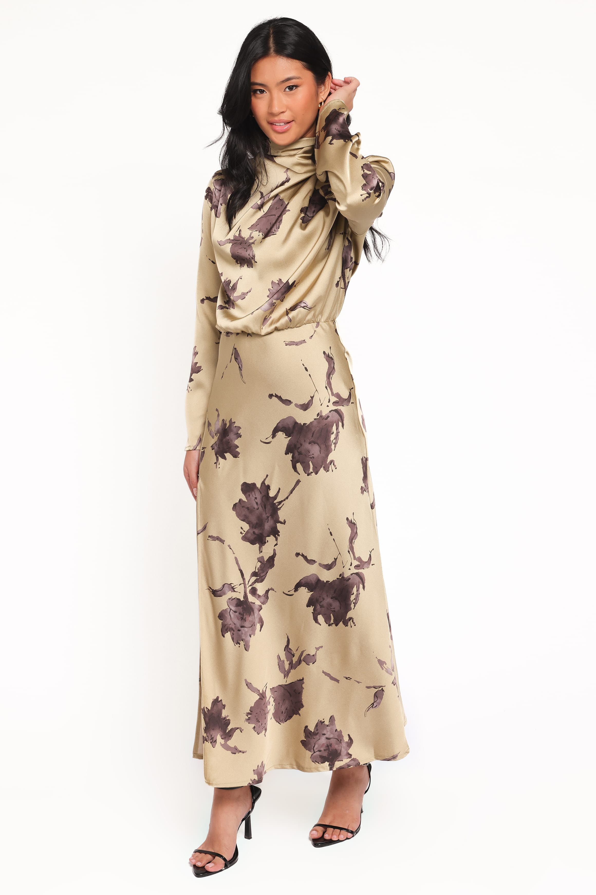Petal and Pup USA DRESSES Kristyn Long Sleeve Midi Dress - Olive Floral