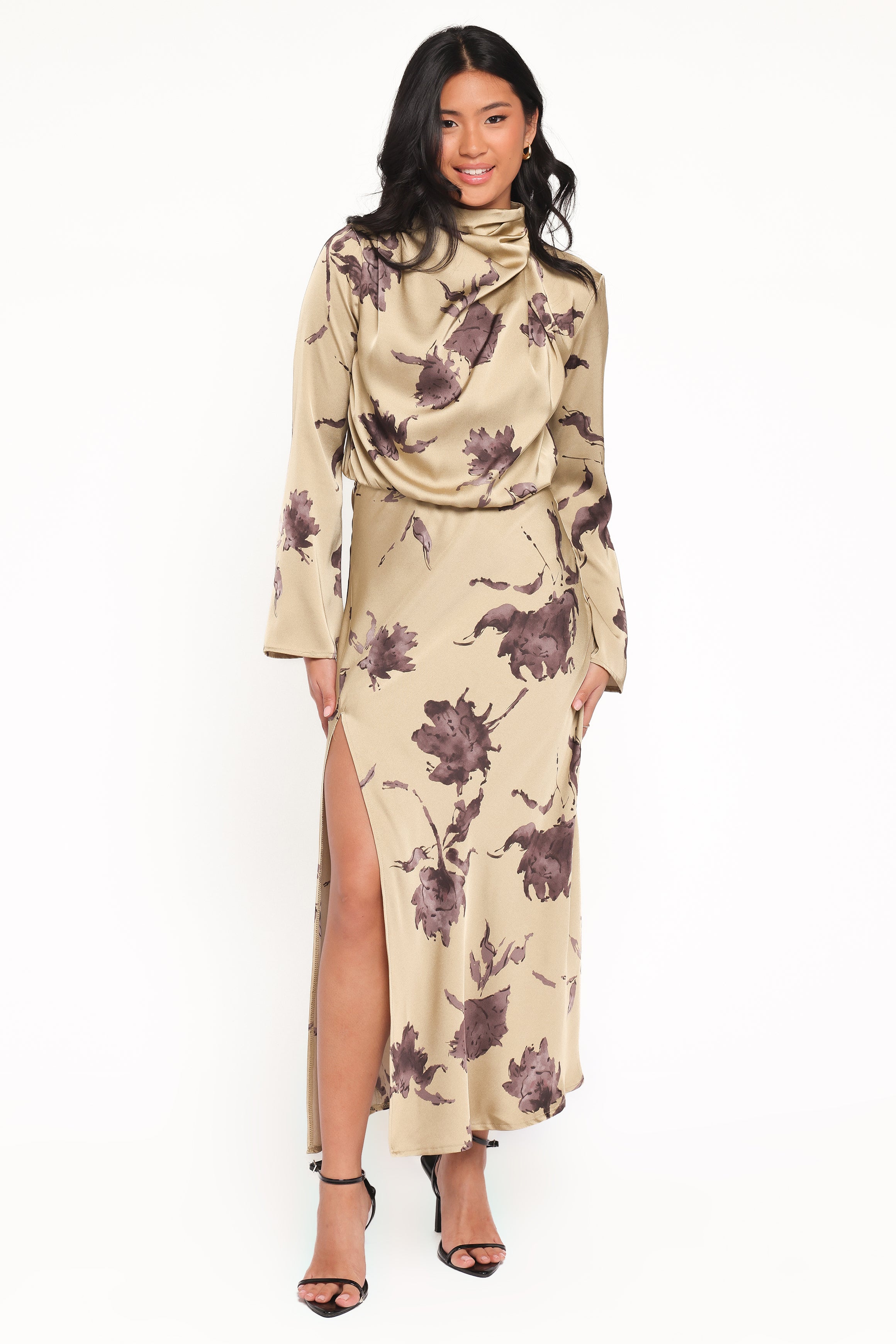 Petal and Pup USA DRESSES Kristyn Long Sleeve Midi Dress - Olive Floral