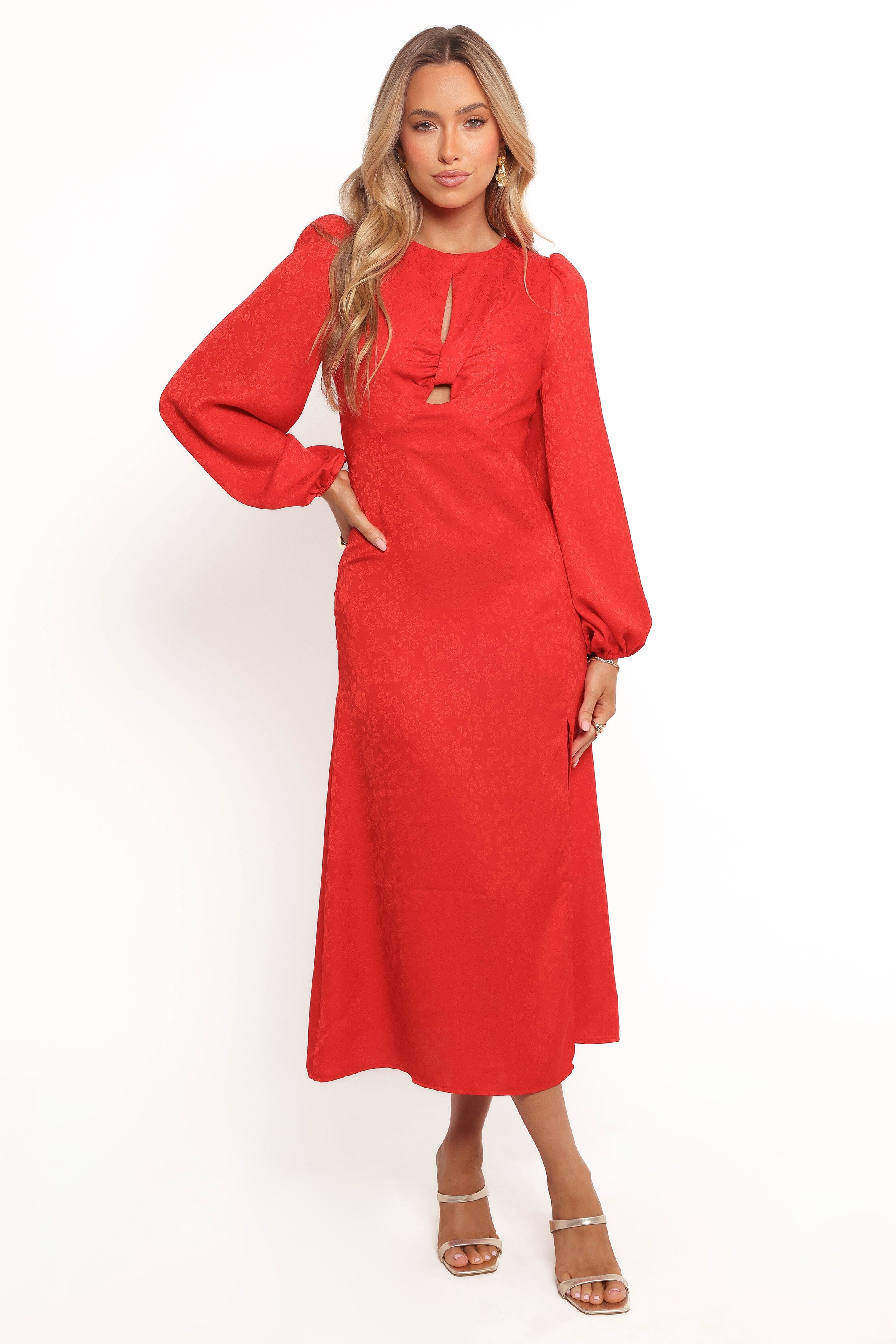 Petal and Pup USA DRESSES Laine Long Sleeve Midi Dress - Red