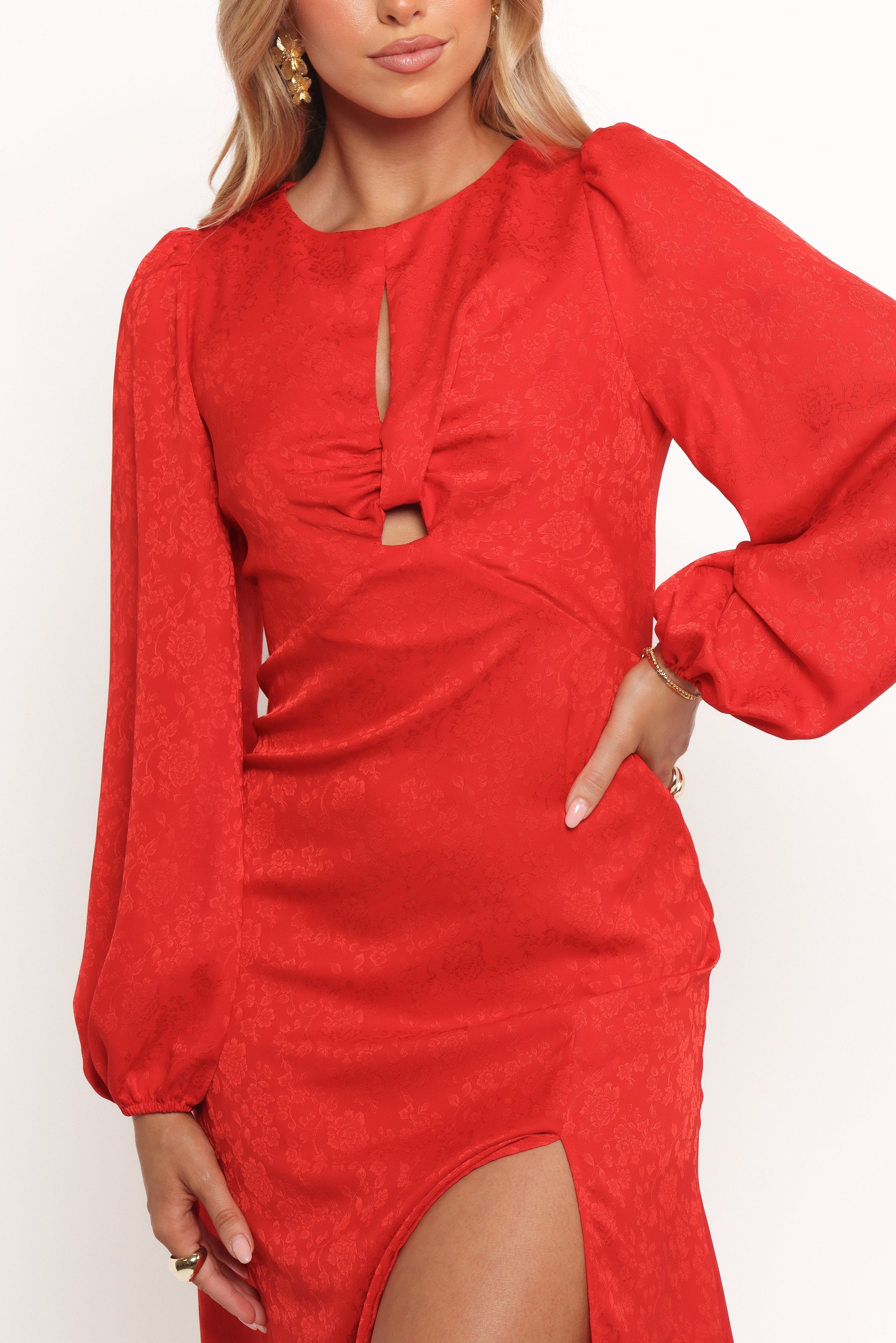 Petal and Pup USA DRESSES Laine Long Sleeve Midi Dress - Red