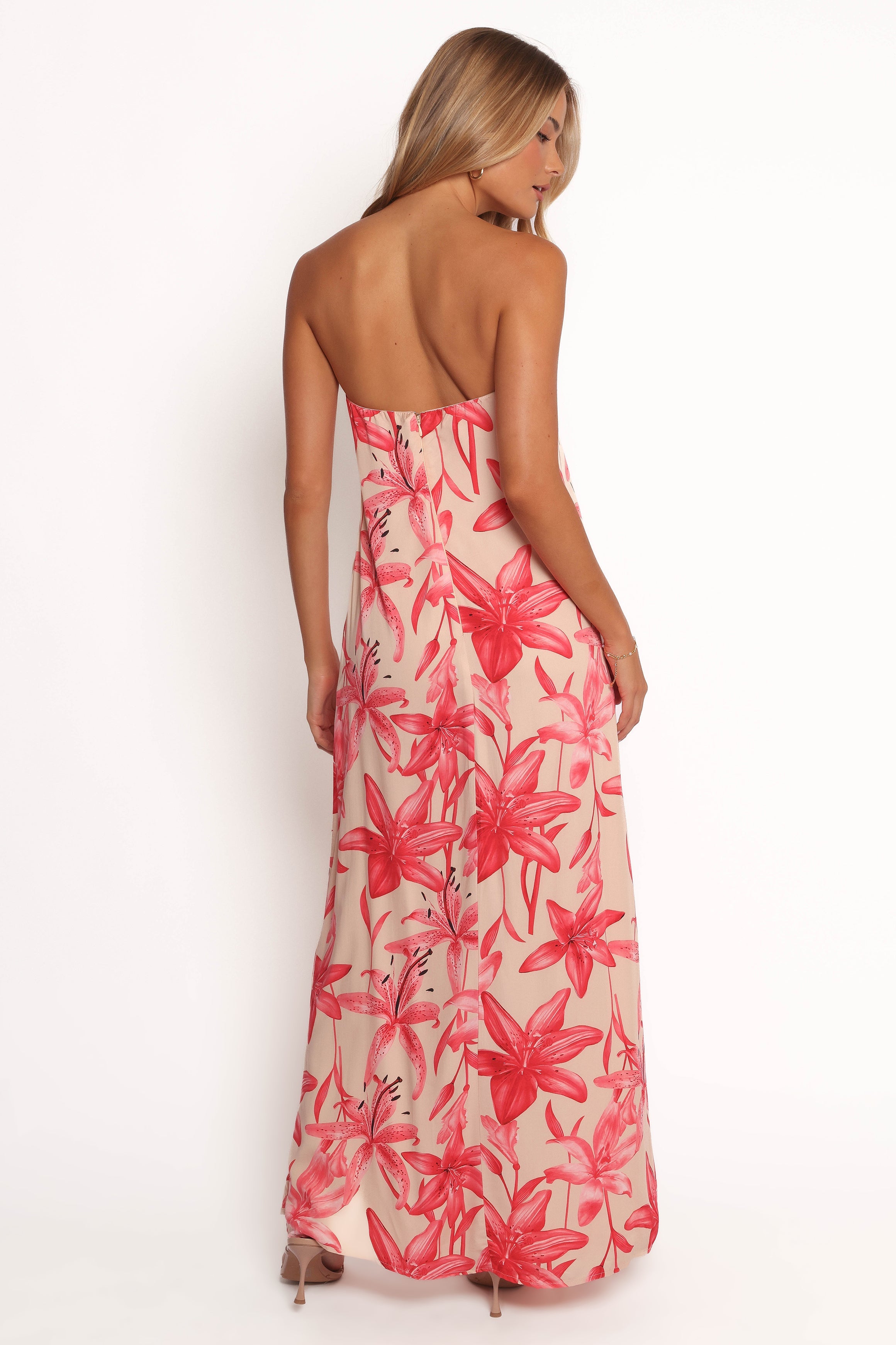 Petal and Pup USA DRESSES Lani A Line Strapless Maxi Dress - Pink Floral