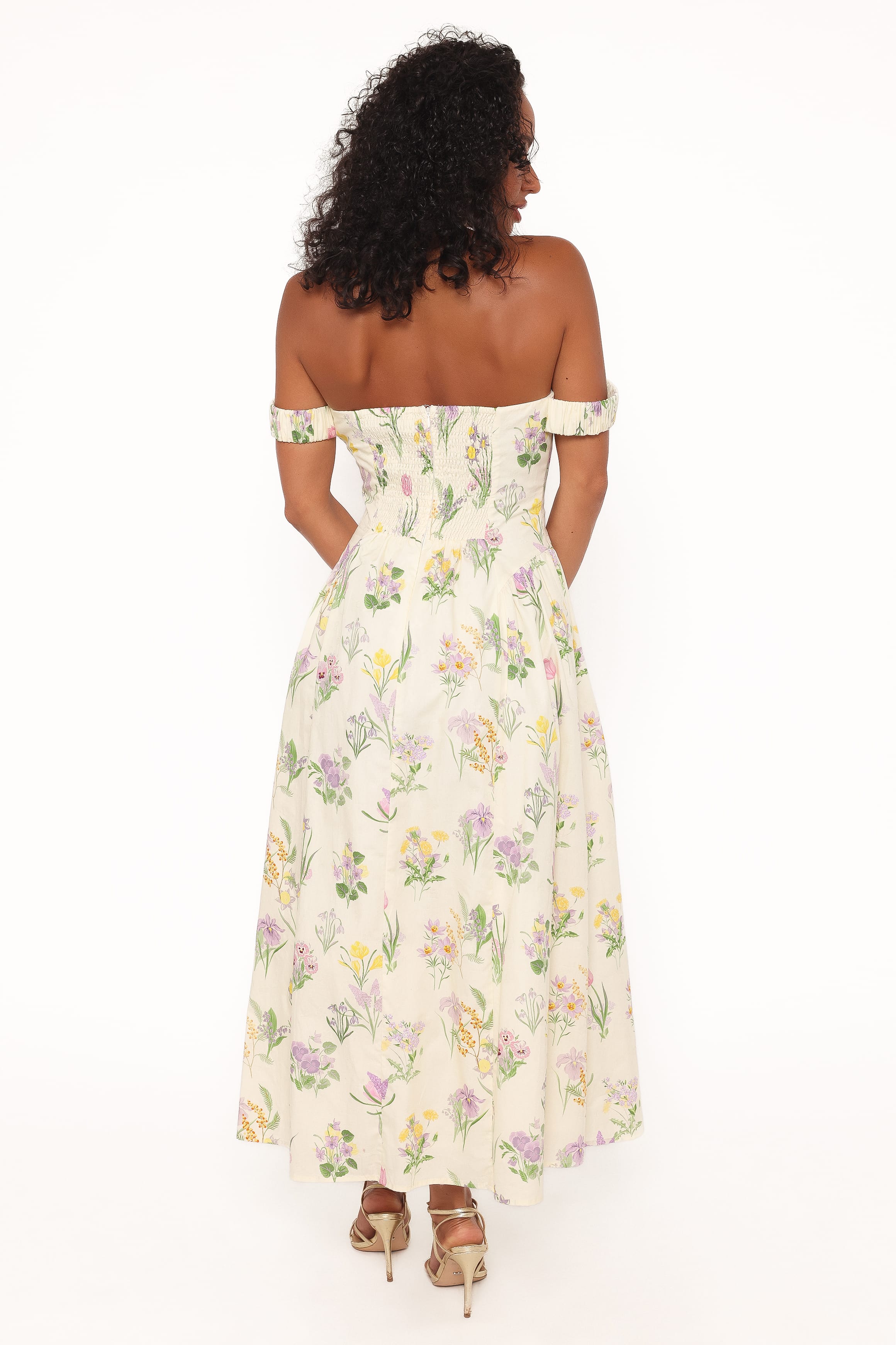 Petal and Pup USA DRESSES Larni Off Shoulder Midi Dress - Lavender Multi