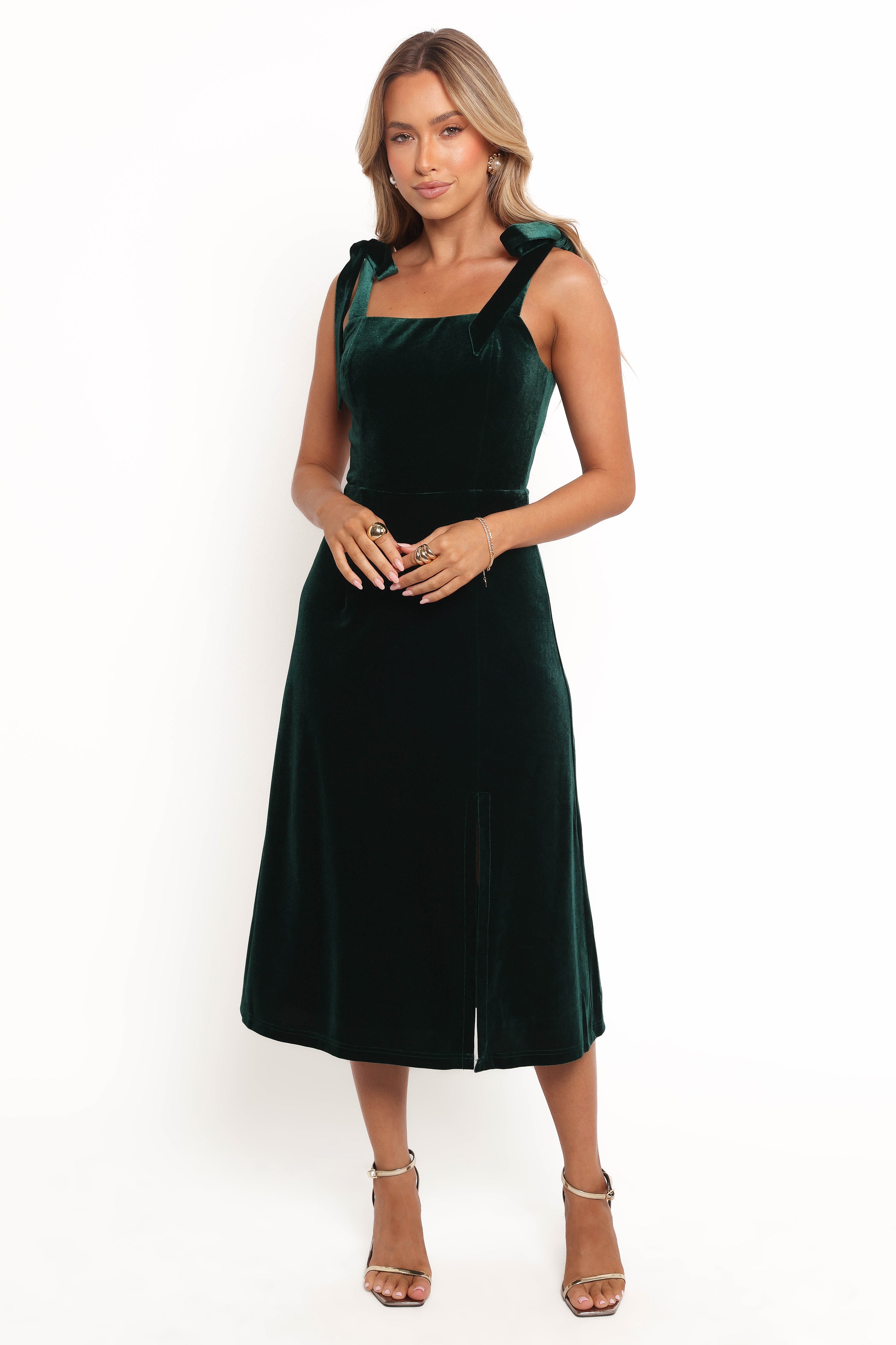Petal and Pup USA DRESSES Laurel Velvet Midi Dress - Emerald Green