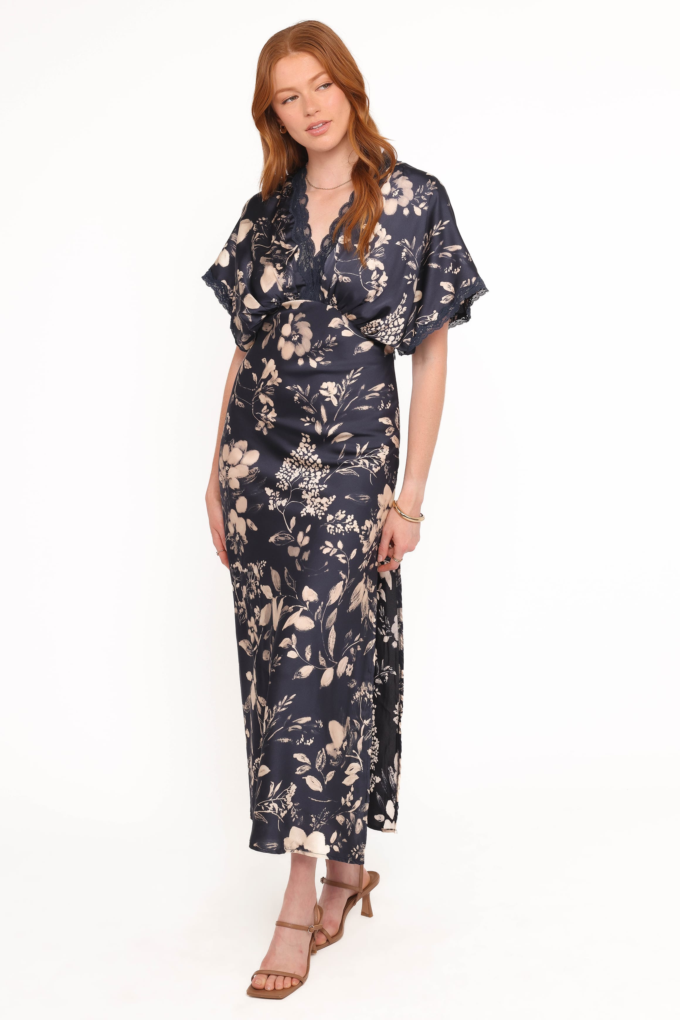 Petal and Pup USA DRESSES Laurent Midi Dress - Navy Cream Floral