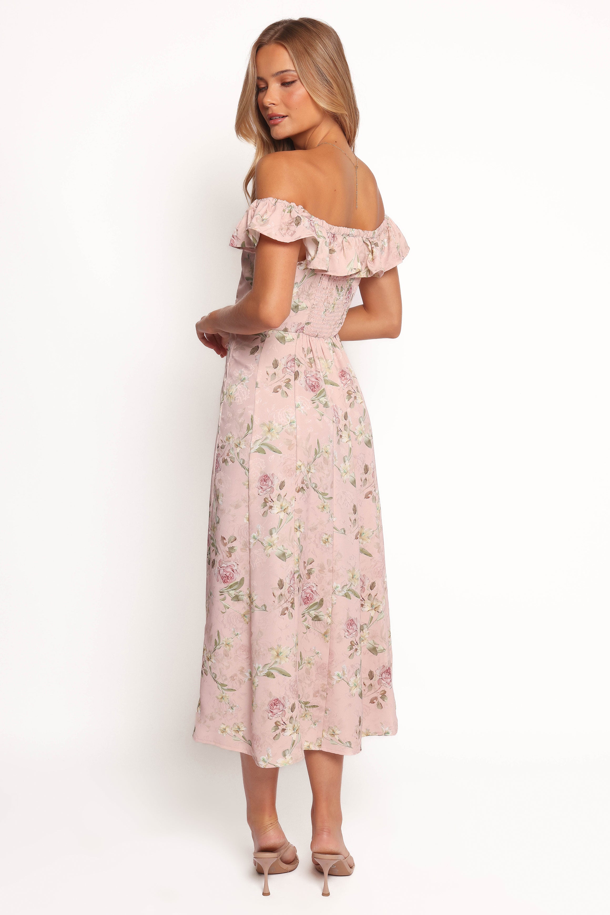 Petal and Pup USA DRESSES Lauryn Off The Shoulder Midi Dress - Blush Rose