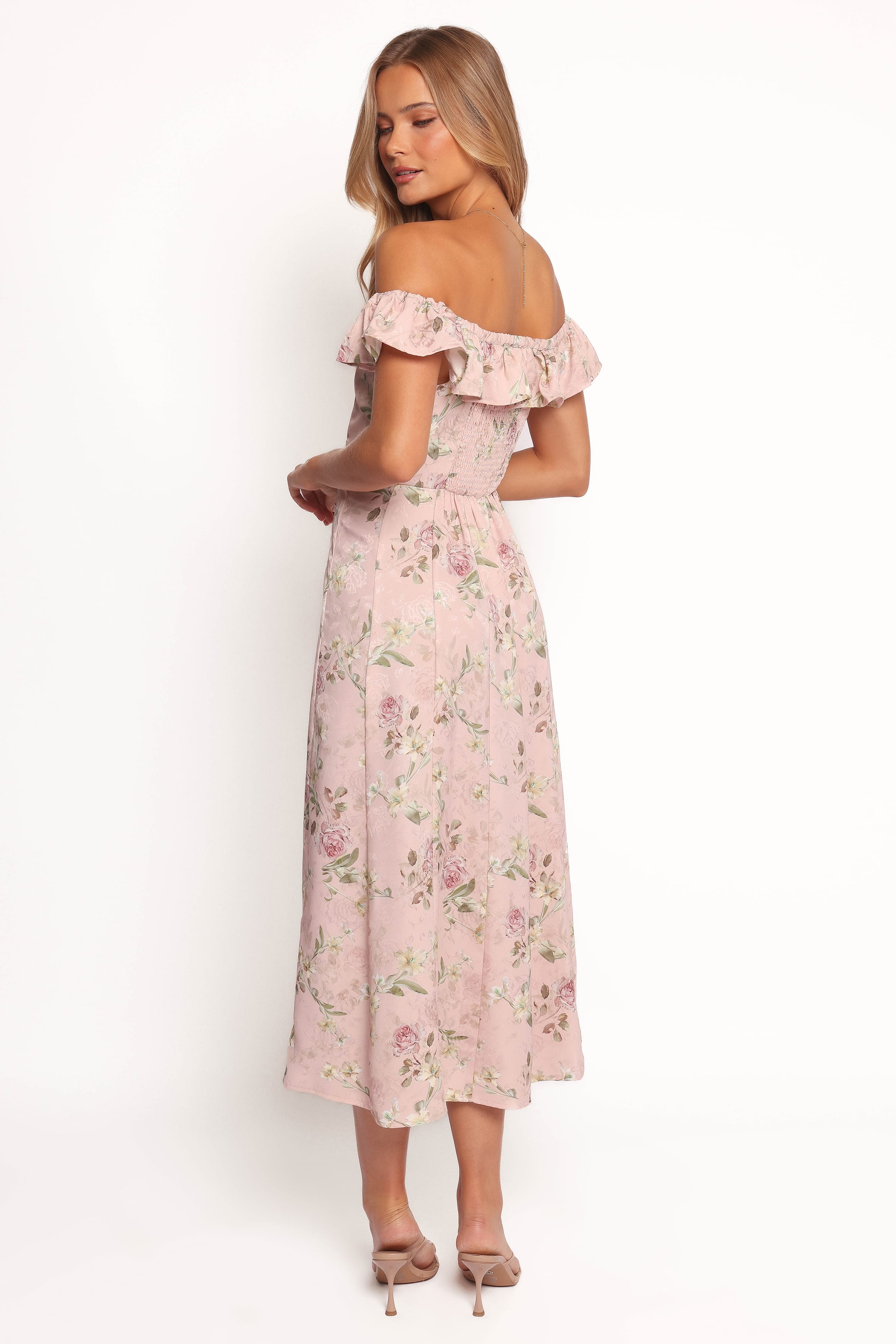 Petal and Pup USA DRESSES Lauryn Off The Shoulder Midi Dress - Blush Rose